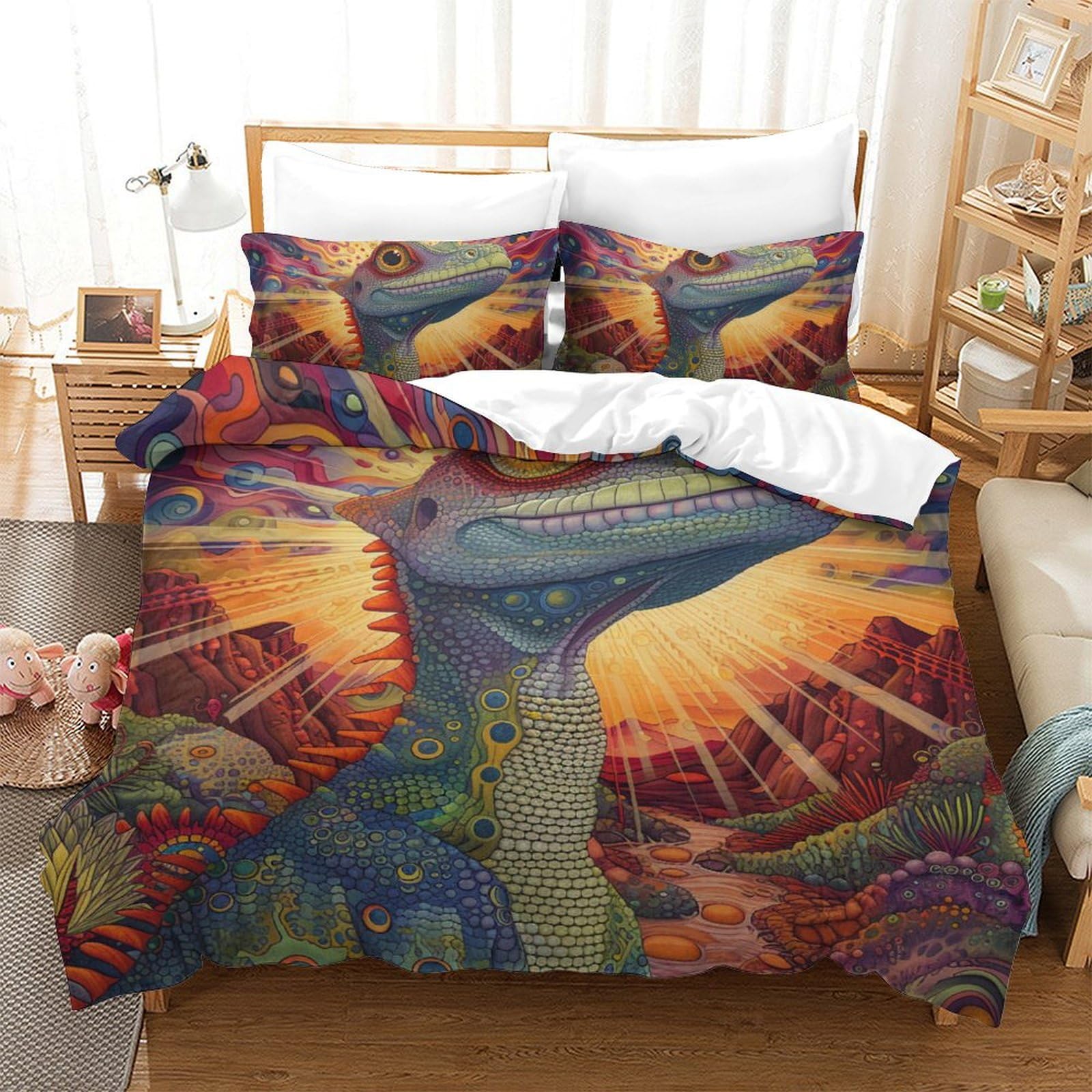 Parure de lit lézard 3D housse de couette microfibre 200x200cm avec 2 taies d'oreiller