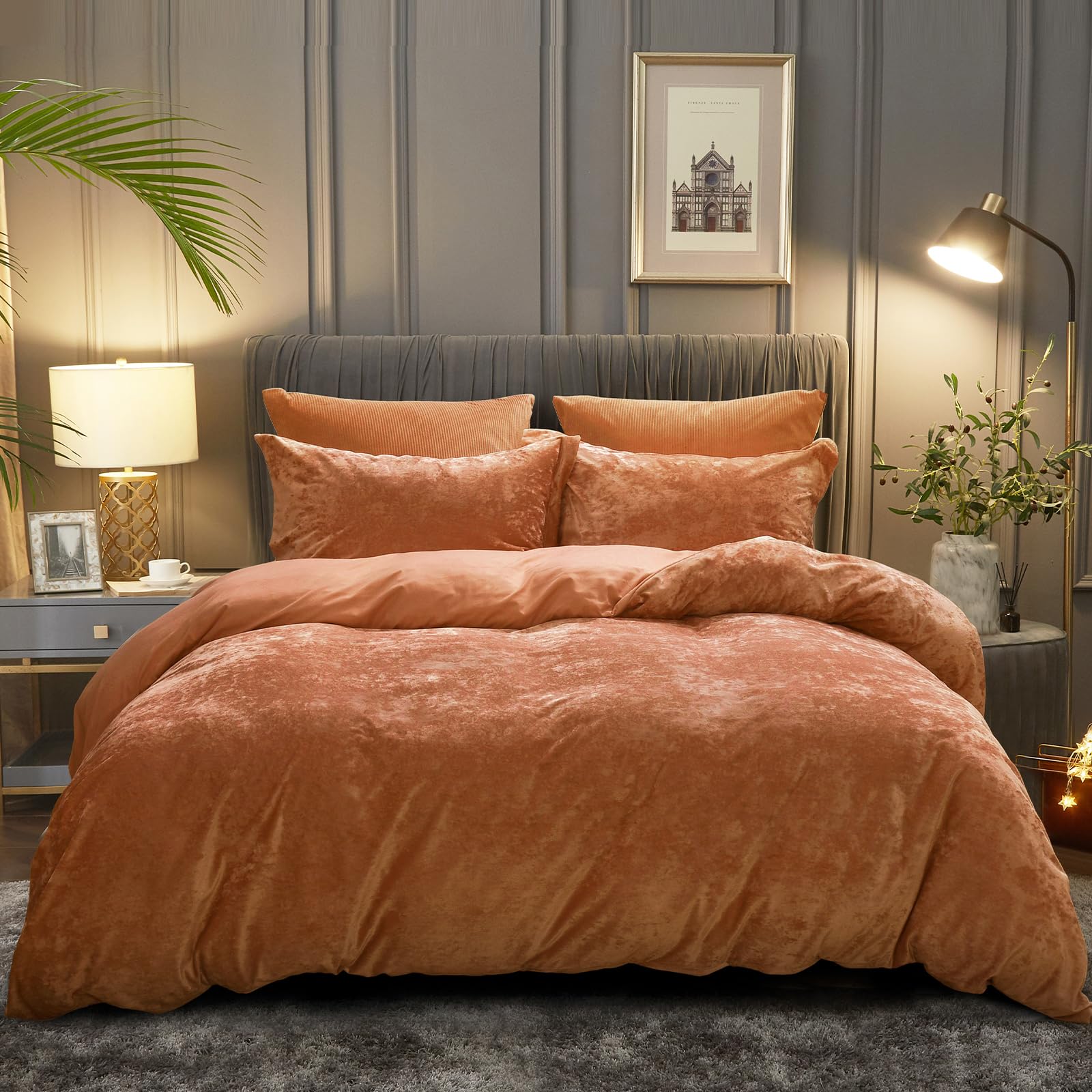 PHF Truly Velvet Duvet Cover Set King Size, 3pcs Ultra Soft Breathable Comforter Cover Set, Luxury Cozy Flannel Duvet Cover with Pillow Shams Bedding Collection, 104" x 90", Camel