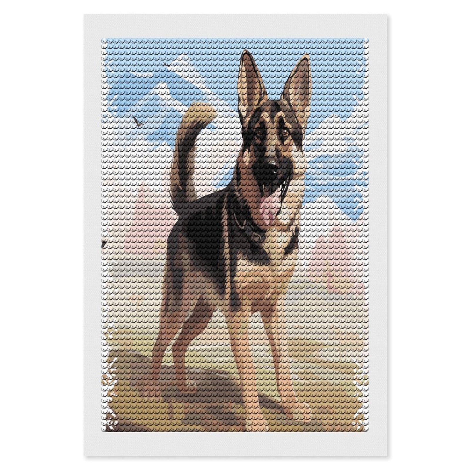 JTREHY German Shepherd Dog Lovers Diamond Art Kits Personalized DIY Round Diamond Painting Kits for Beginner Full Drill Diamonds Dots Paintings for Adults Gem Art Crafts Home Decor