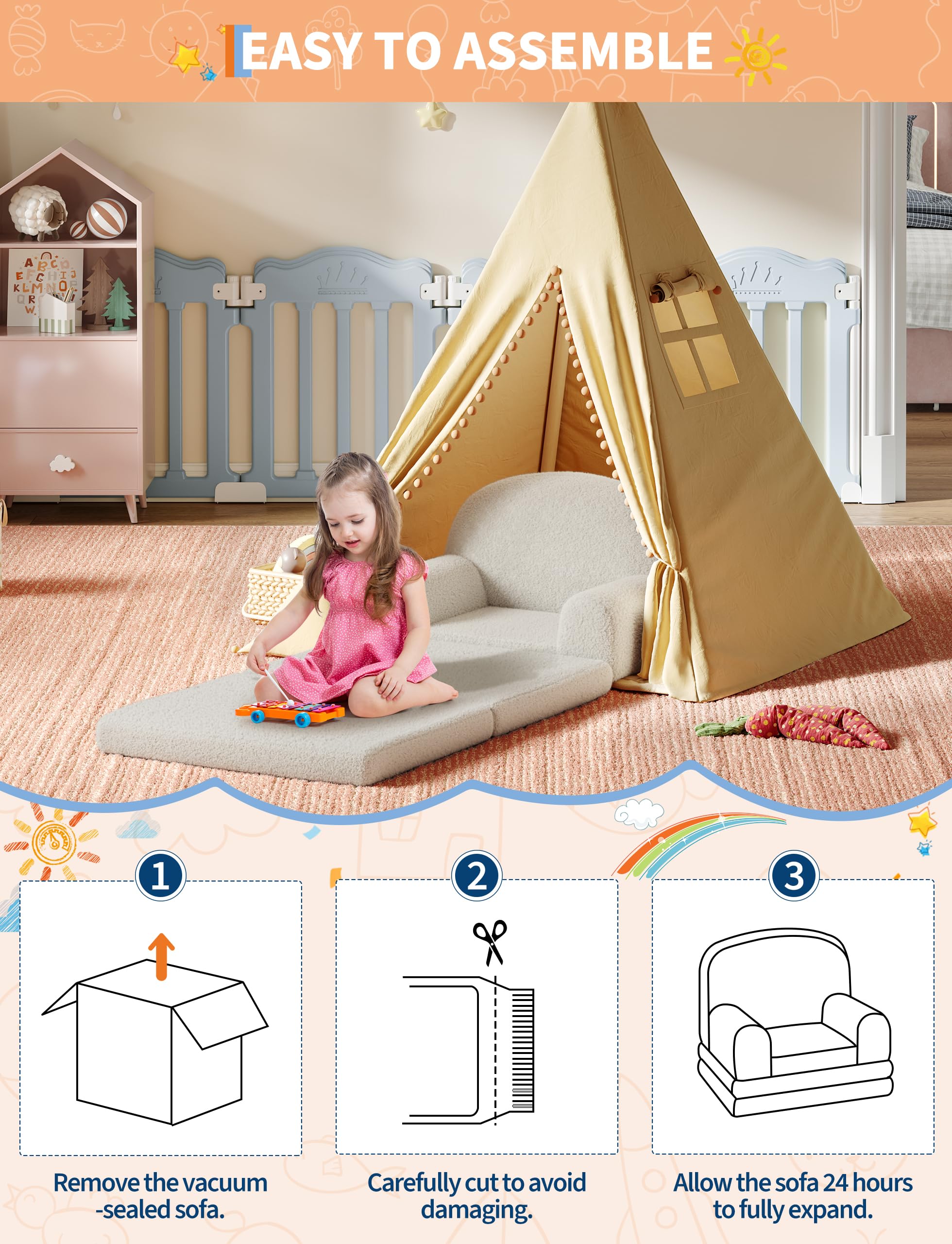 Garvee Kindersofa 2-in-1, Faltbarer Kindersessel für Kinder, Rosa