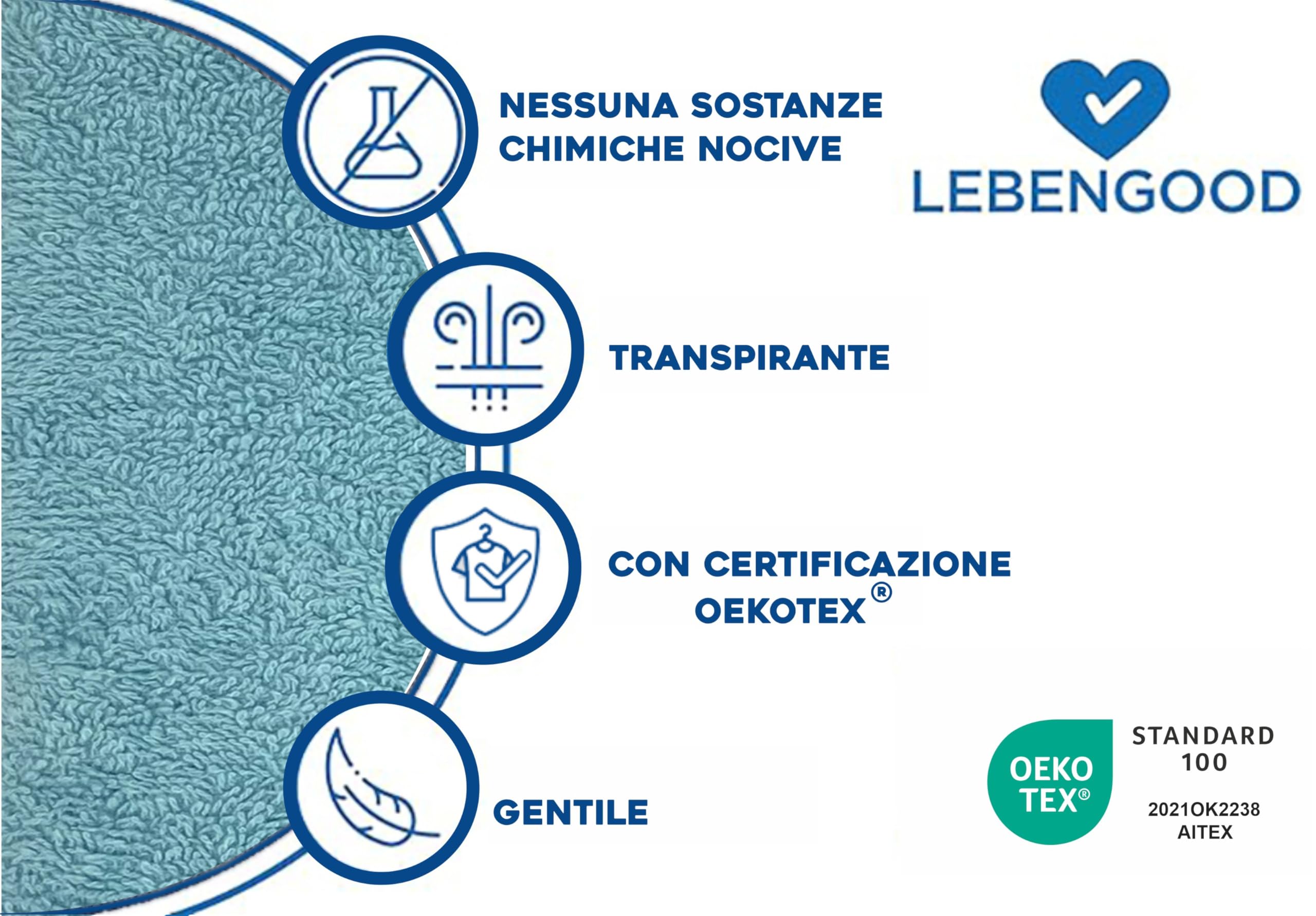 LEBENGOOD Accappatoio uomo 100% cotone spugna americana 450 gsm - vestaglia da bagno per doccia, morbido, assorbente, unisex, OEKO-TEX