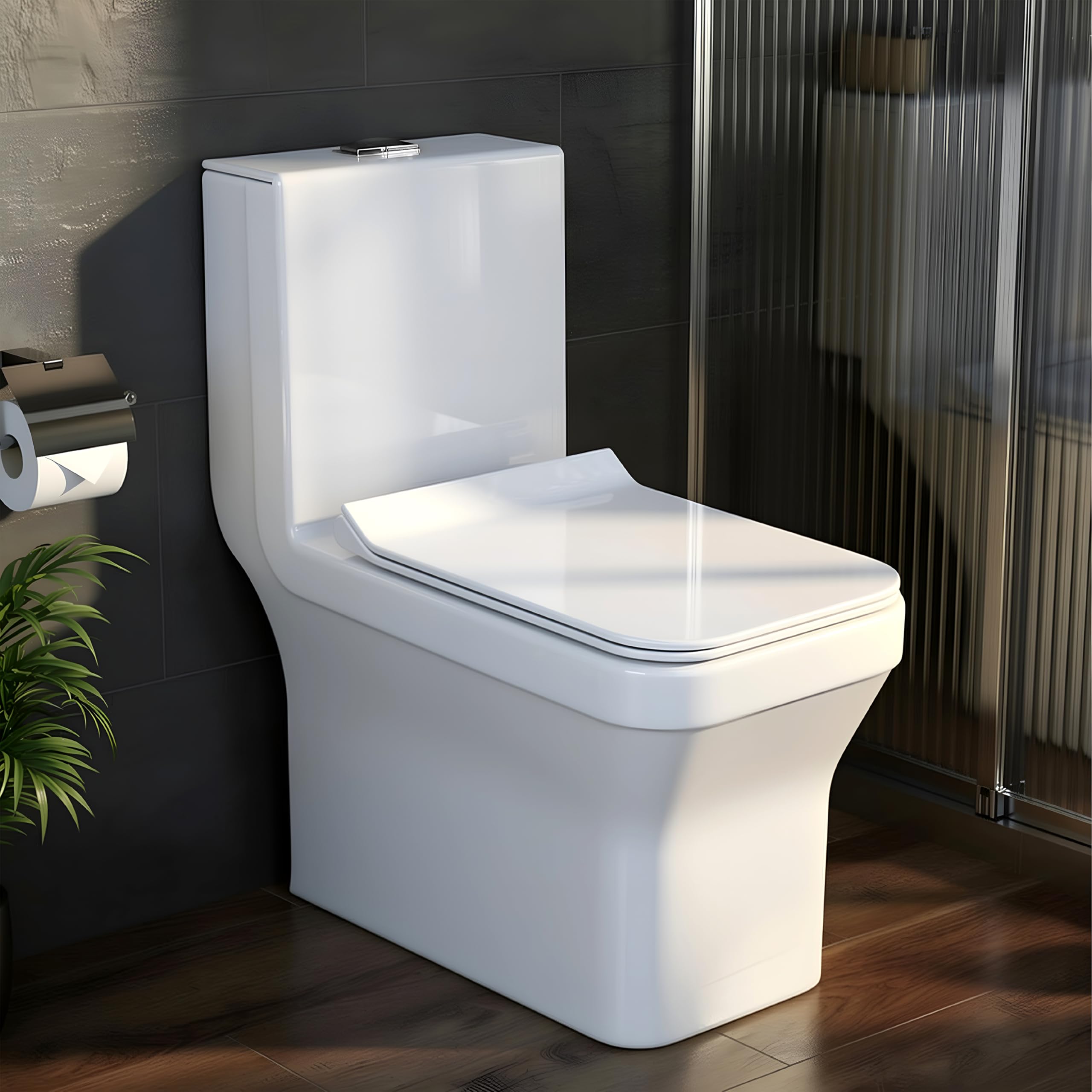 Plantex Platinum Ceramic Commode/S Trap One Piece Western Toilet/Rim Washdown Flush Commode with Soft Close Toilet Seat Cover (White)-image-36