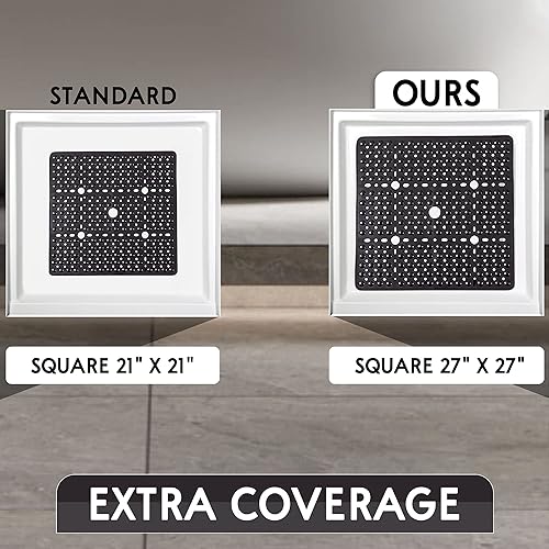 Miniatura 4 de ENKOSI Tapete de ducha cuadrado grande de 27 x 27 pulgadas, tapete de ducha antideslizante para ancianos y jóvenes, tapete de ducha duradero con