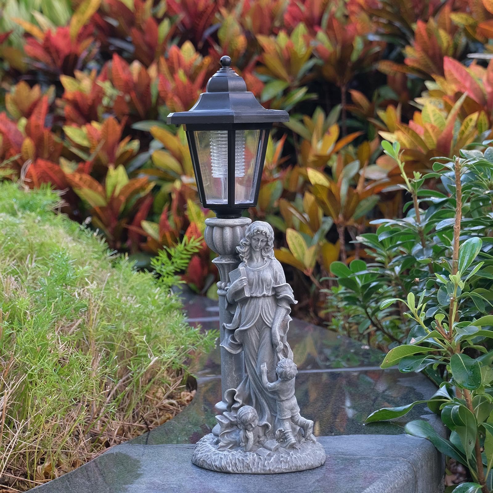 Estatua de Jardín con Luz Solar Ornamento de Césped Resistente Figura Escultura Decorativa para Uso en Patio Sendero Balcón Jardín 23cmx18cmx27