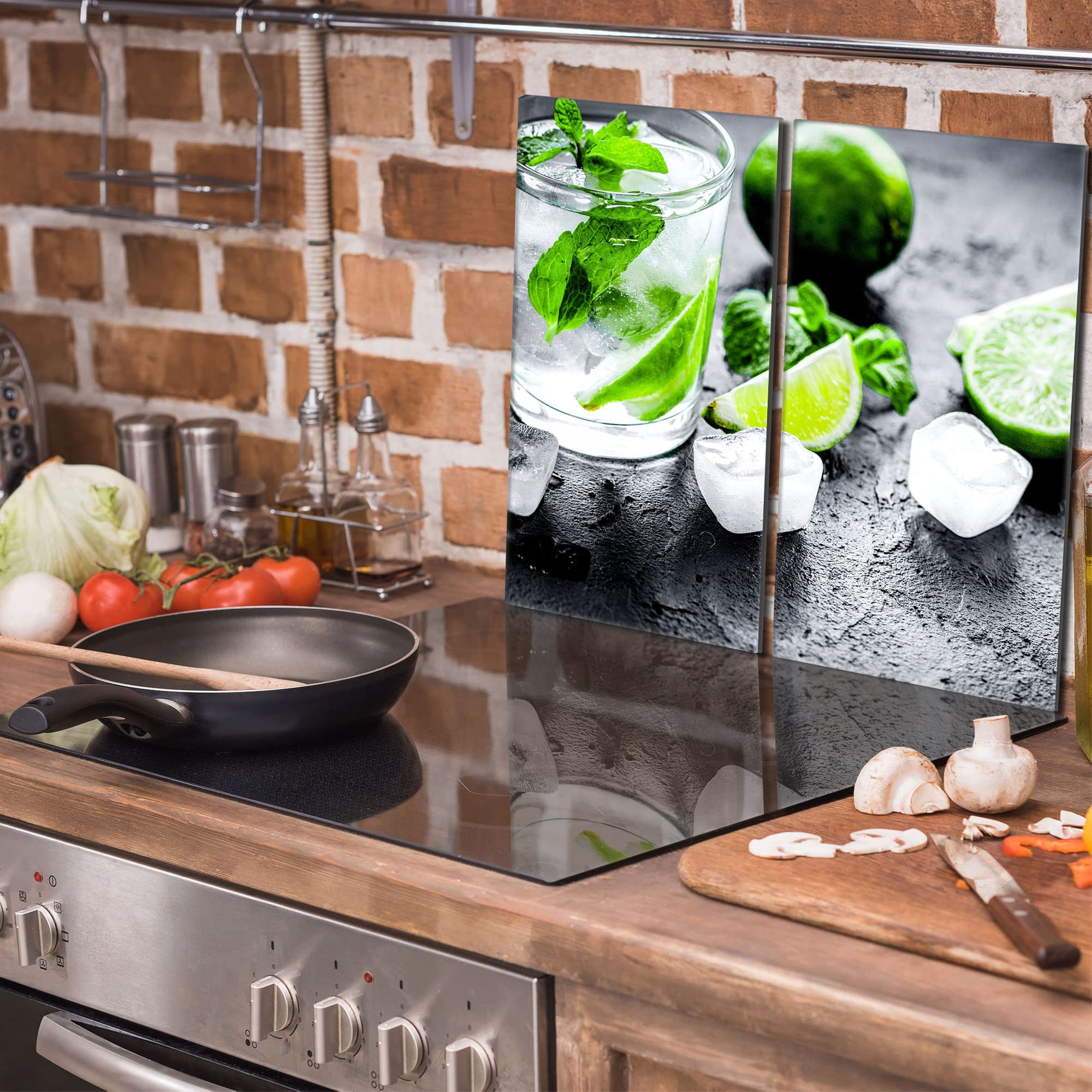 Tabla de cortar decorativa de cristal templado y cubre vitro, Placa protectora de vitrocerámica 30 x 52 cm 2 piezas, para inducción, protección contra salpicaduras, decoración, CAL