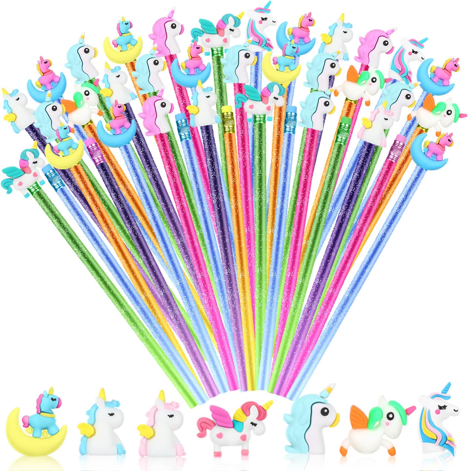 Leinuosen 30 Pcs Color Changing Mood Metallic Glitter Fun Pencil with Unicorn Cartoon Pencil Toppers Unicorn Pencil Toppers with Pencil Toppers Lovely Wood Pencil with Unicorn Element Graphite Pencil