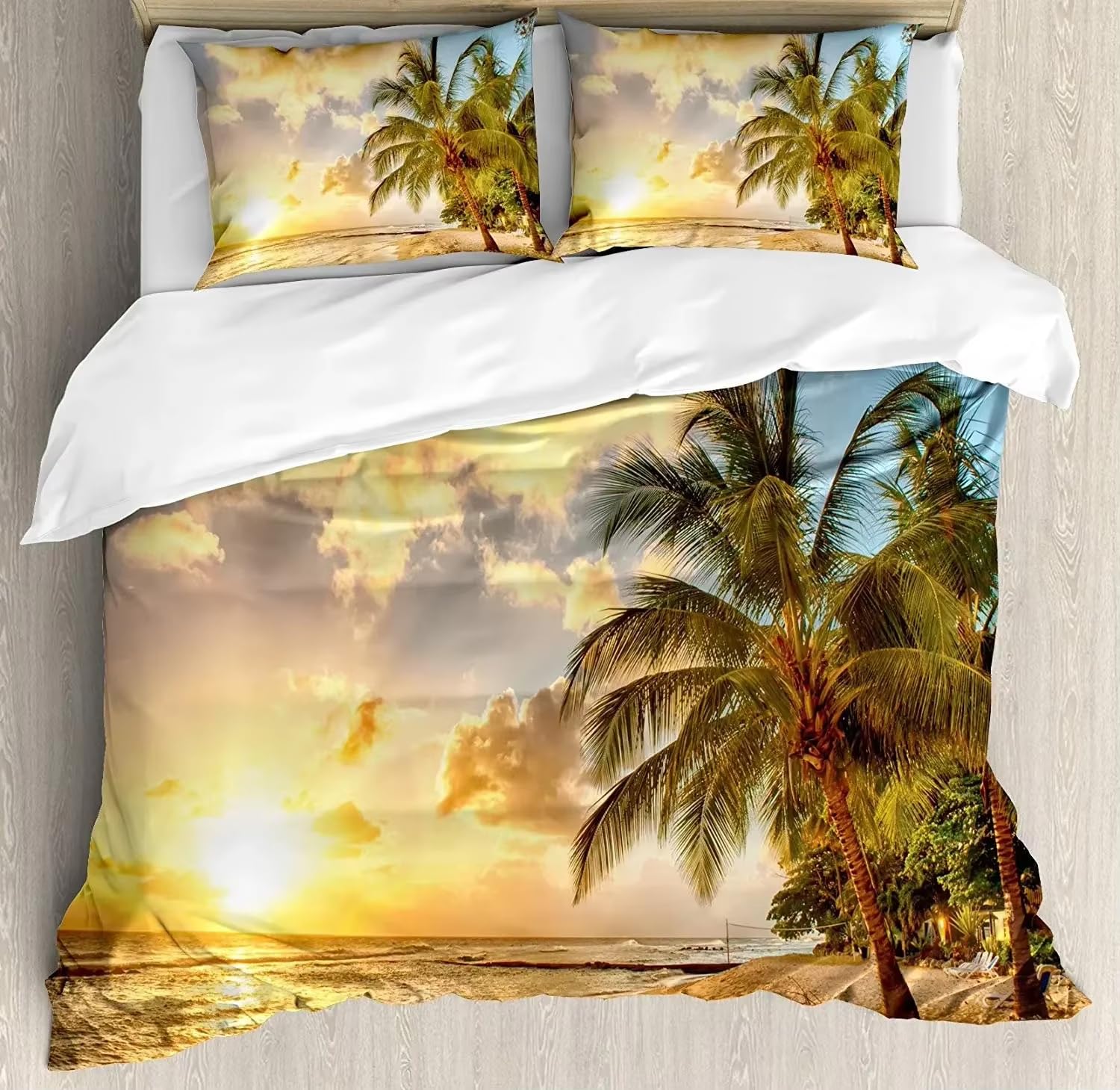 Parure de lit 3 pièces plage tropicale housse de couette 135x200