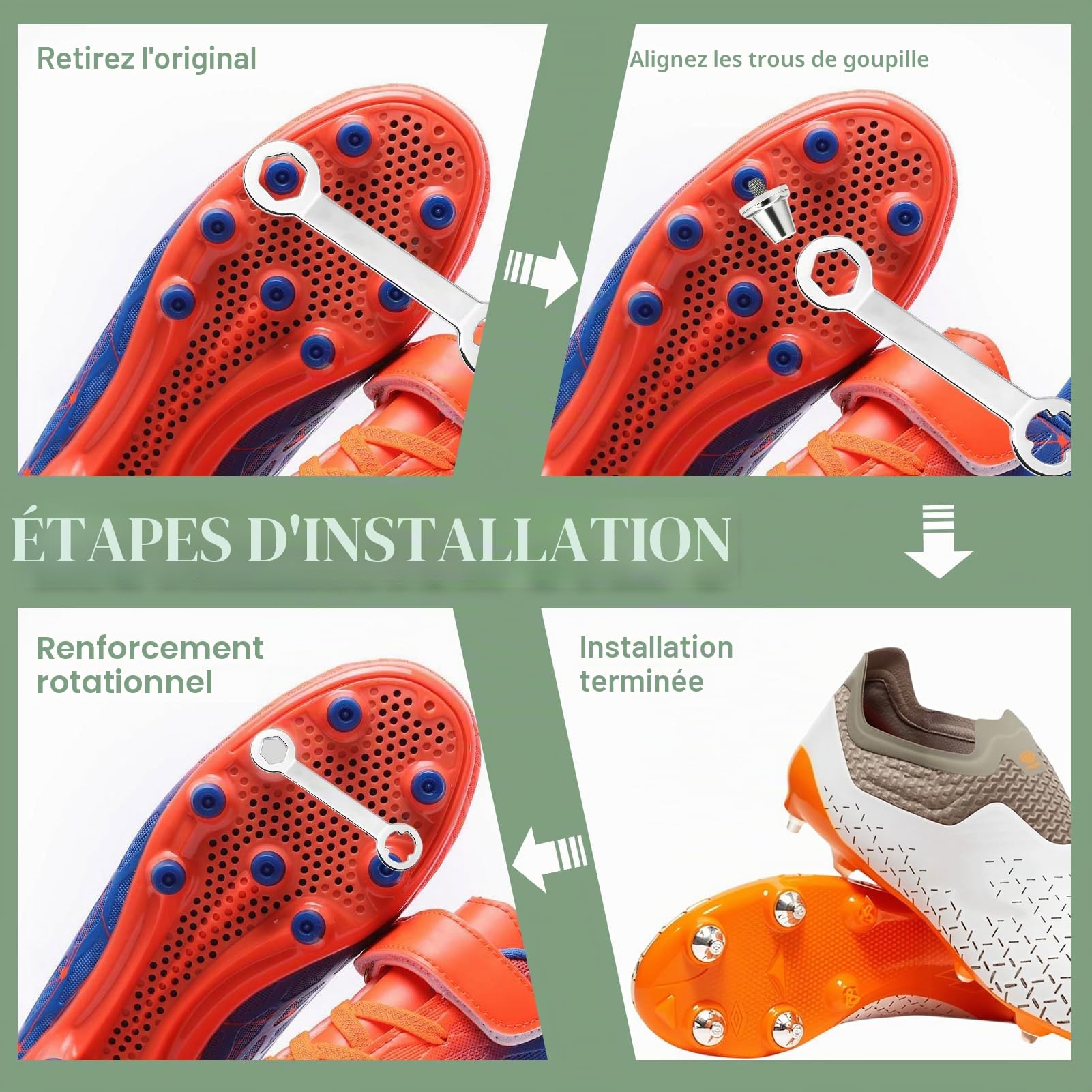 12 Pièces Crampons de Football en Aluminium, Pointes Métalliques de Rugby, Clous de Rechange à Visser pour Chaussures de Sport 11 mm, 13 mm (2 Tailles)