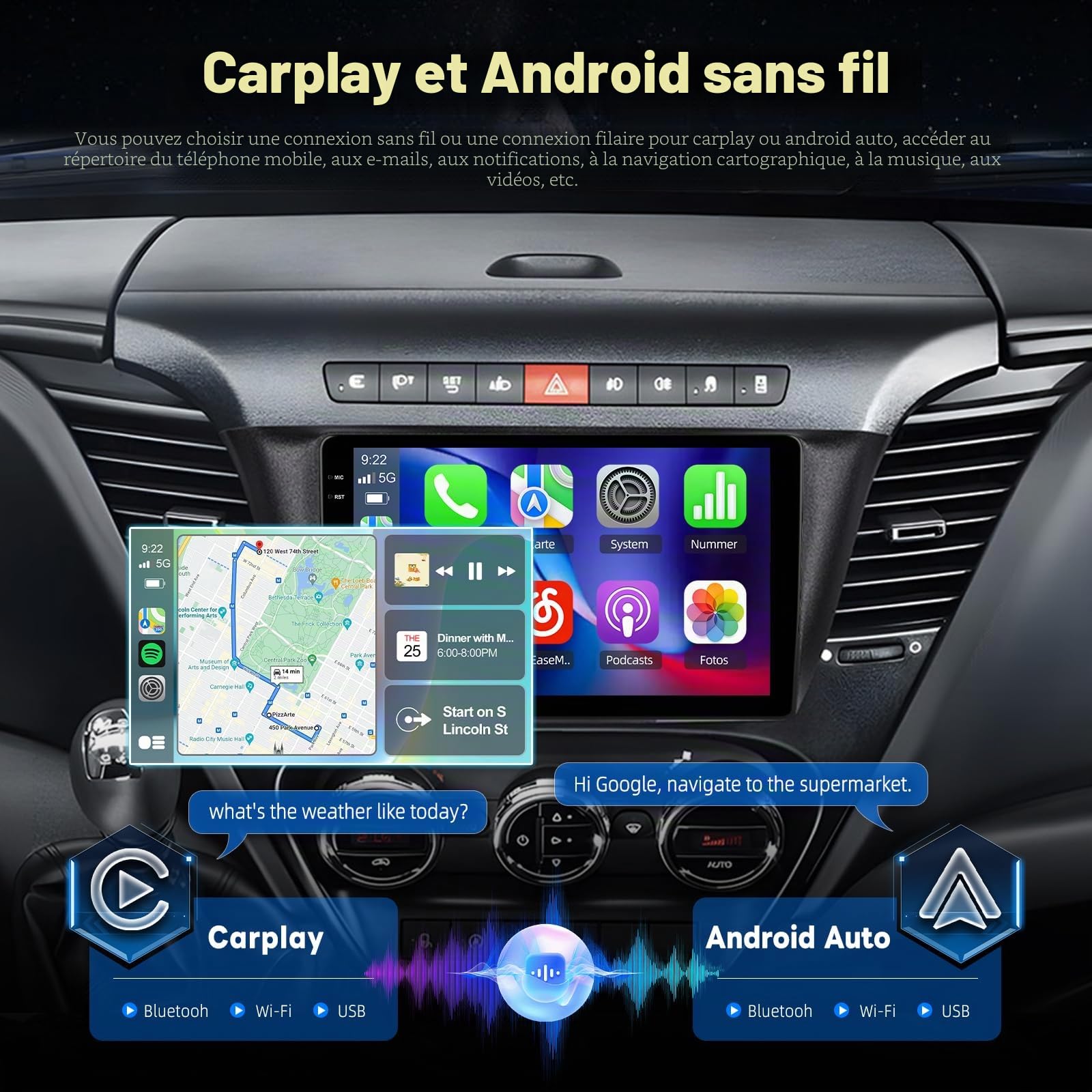 4G+128G Autoradio pour IVECO Daily 2014-2021 avec Carplay & Android Auto | Écran Tactile IPS 9 Pouces avec GPS, WiFi, EQ, Bluetooth 5.0, Radio FM/RDS, Carplay & Android Auto Sans Fil