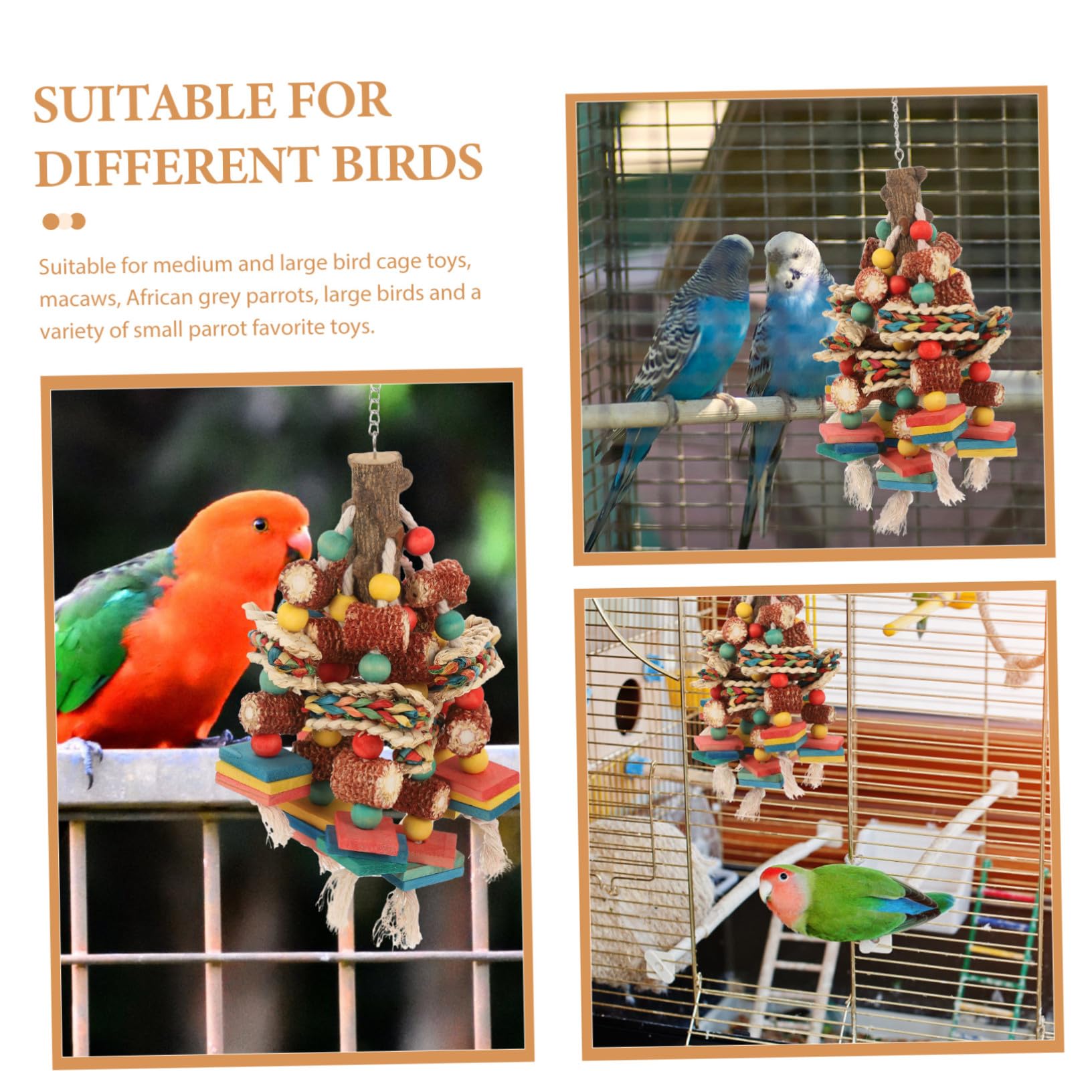 Juguete Masticable Colgante para Loros y Pájaros de Madera Natural Gancho Antideslizante, Juguete para Ejercicio y Entretenimiento