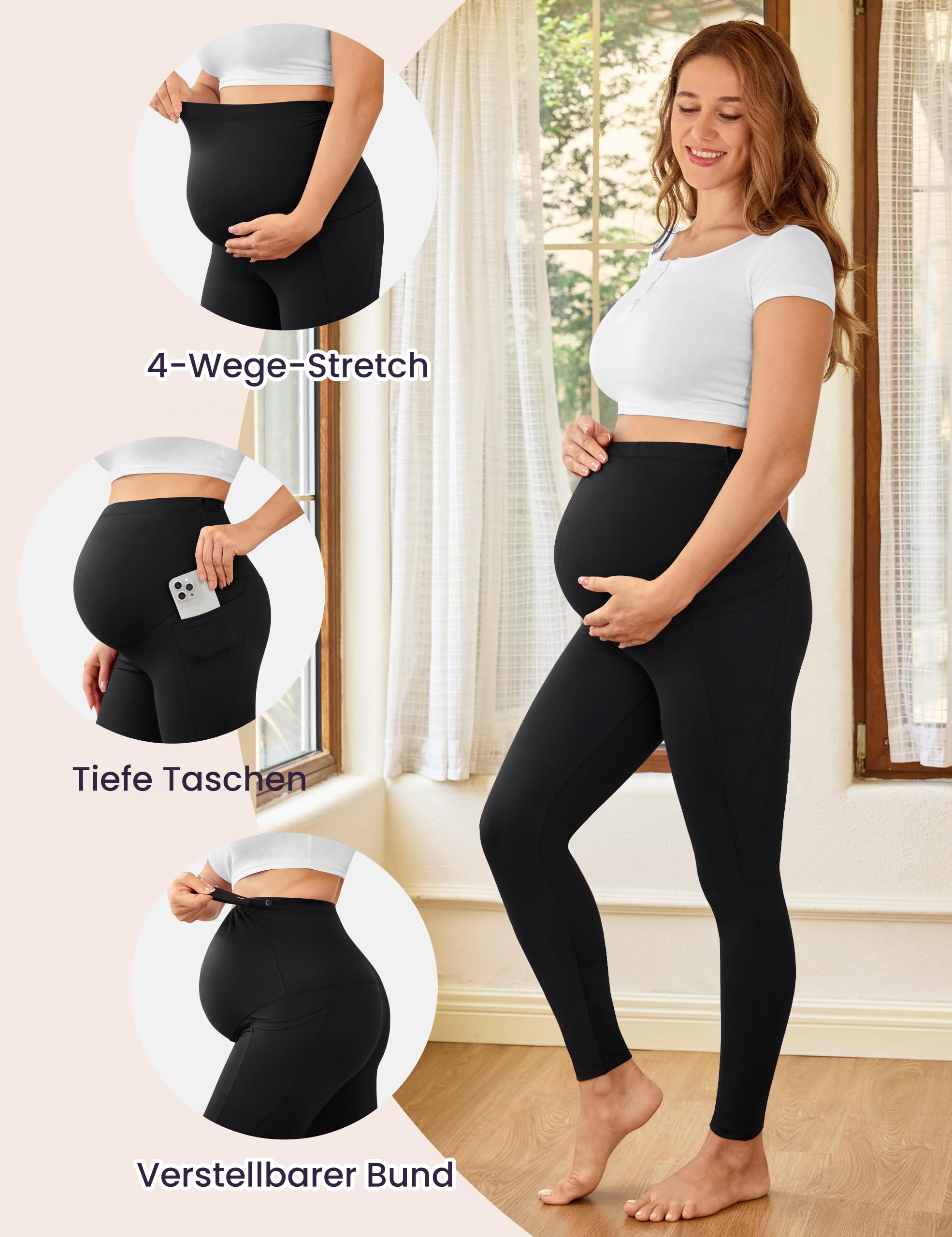 VALANDY Creamlush - Leggings premaman sopra il pancione con tasche, morbidi pantaloni per yoga e allenamento in gravidanza