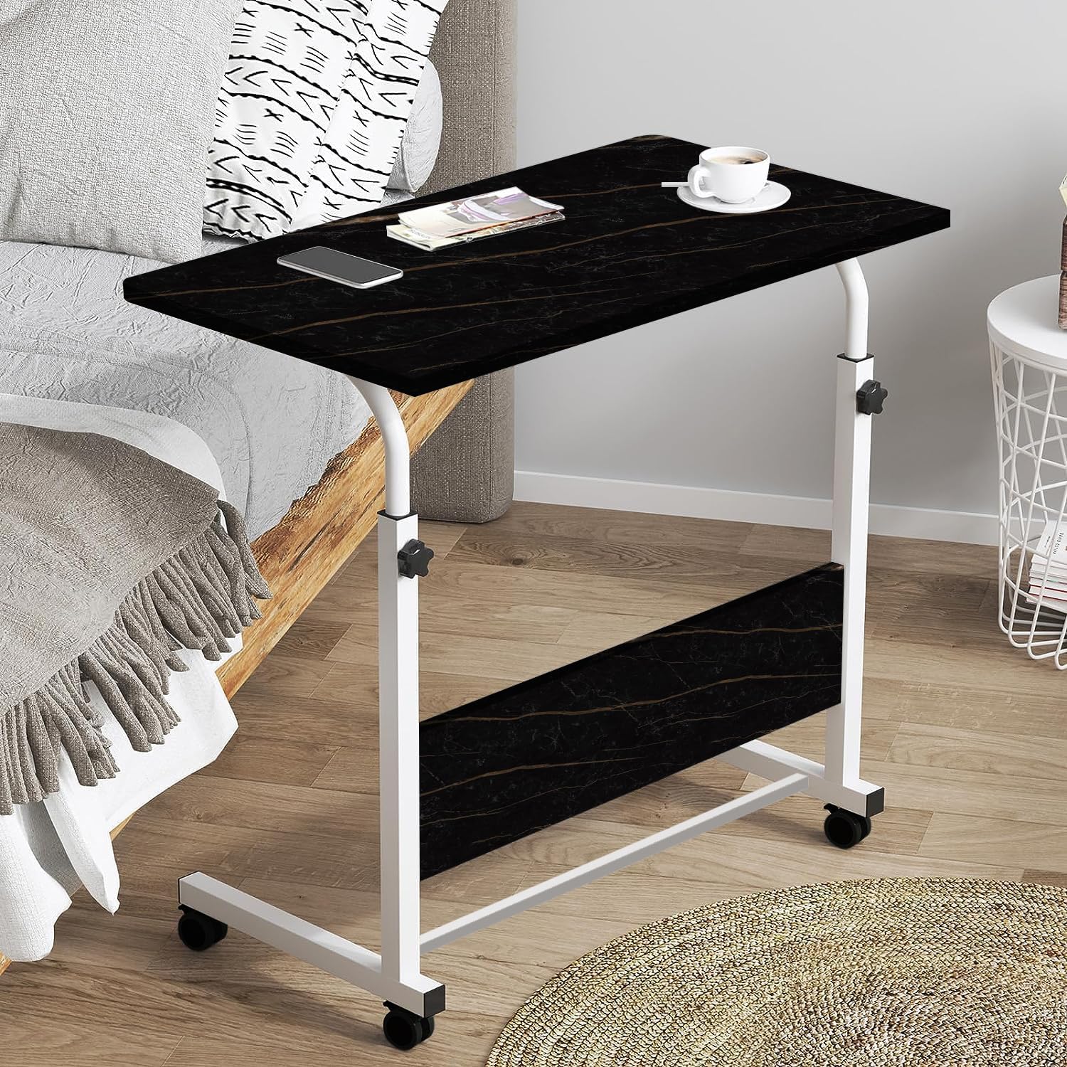 Torche Ironwood Multipurpose Height Adjustable Movable Table for Computer & Laptop Table with Wheels (Small-Mirage Black)