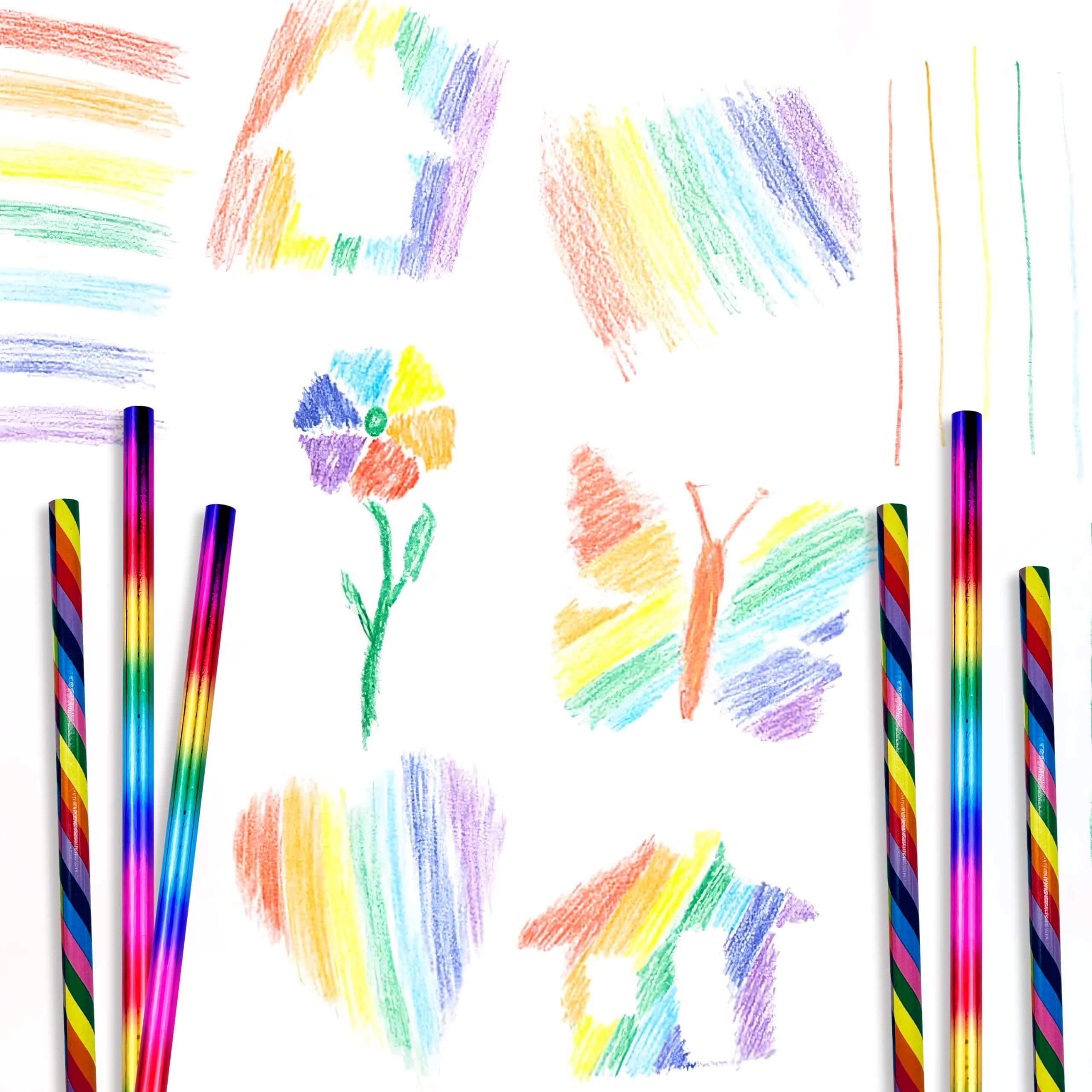 Crayons de couleur arc-en-ciel + pochoirs de dessin d'animaux - 16 crayons 7 en 1 pour enfants