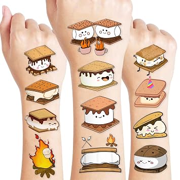 96 PCS Smores Pre-cut Temporary Tattoos for Kids - 8 Sheets