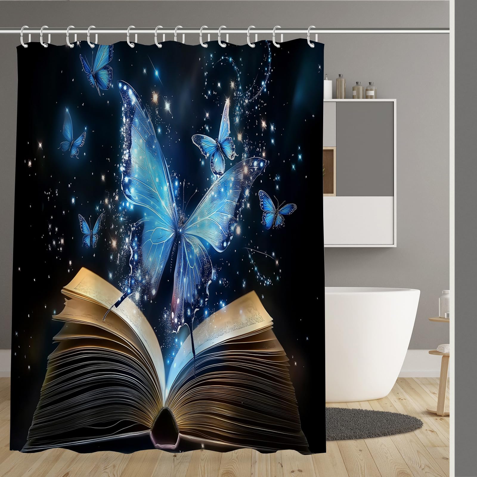 Rideau de douche hydrofuge et imperméable en polyester bleu 180x200