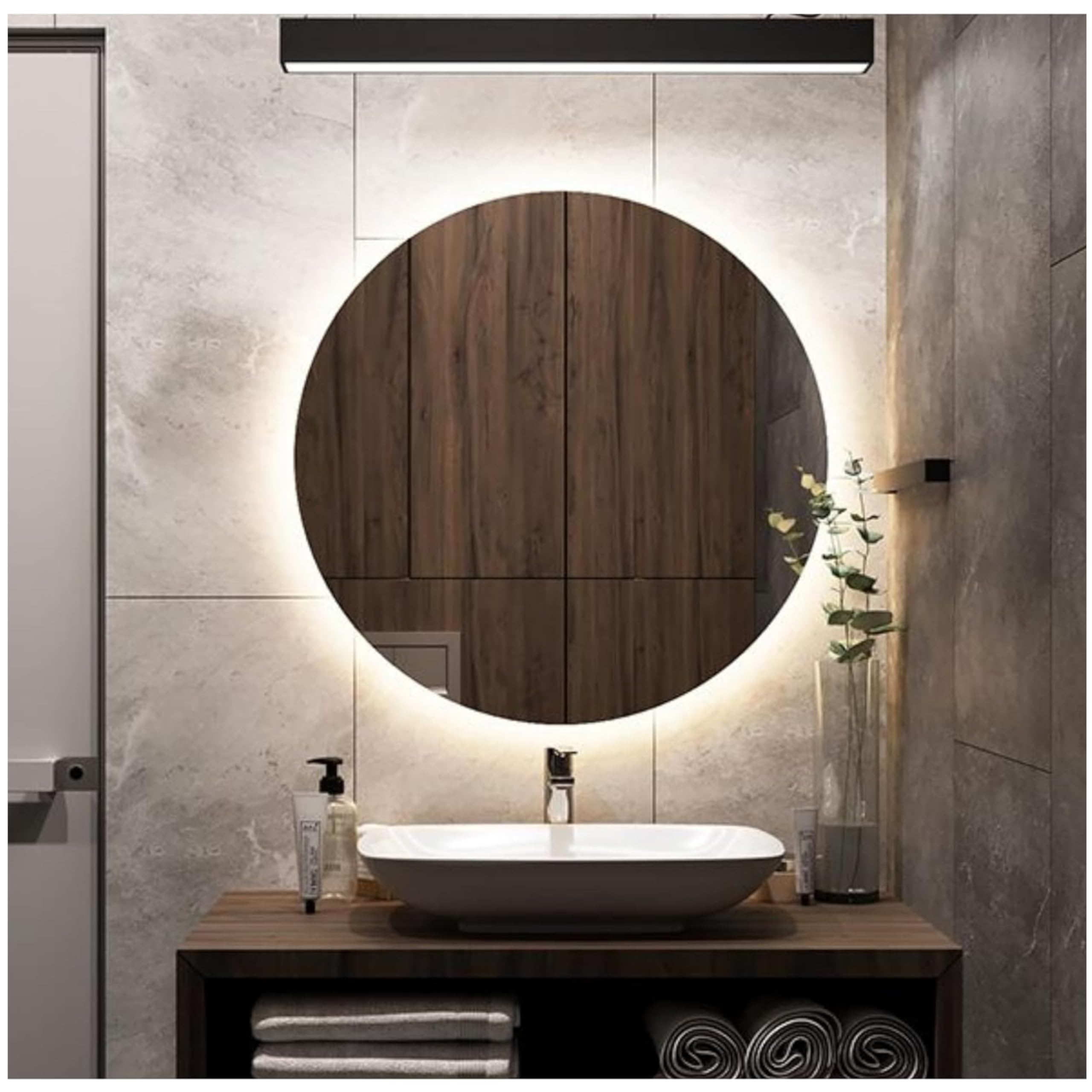 STYLE GLASS Espejo Redondo 80 cm Giant, Espejo Baño con Luz Anti Niebla y Touch Made in Italy, Espejos de Baño con Led 4000K, Luz Natural, Design Home Deco
