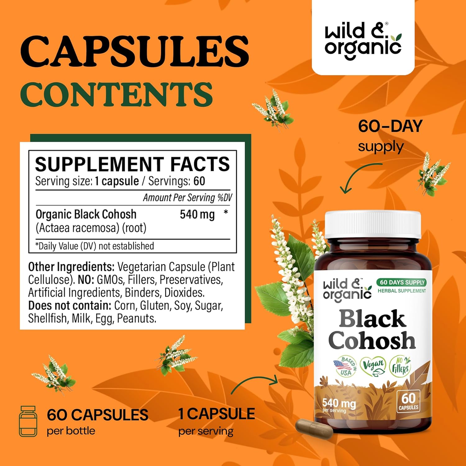 Wild & Organic Black Cohosh 60 Capsules & Red Clover Tincture 4 fl oz