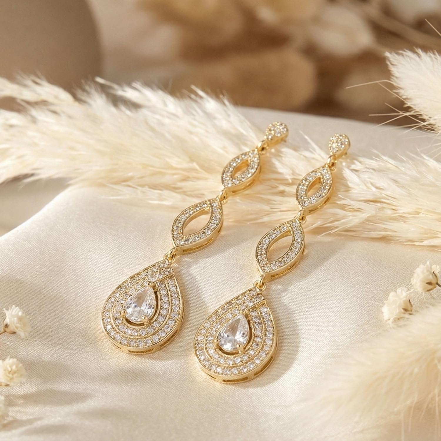 Mariell Gold Wedding Earrings, Cubic Zirconia Dangle Earrings for Bride, Bridesmaids, Gold Bridal Earring