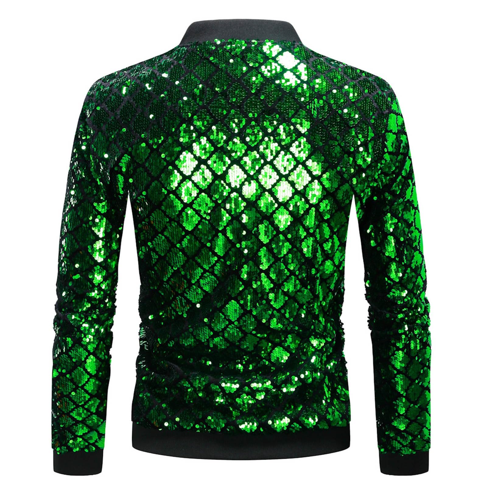 Wetlook Jacke Herren Metallic Nachtclub Reißverschluss Baseball Bomber Jacke 70er Disco Party Kostüm Baseball Jacke Kurz Sweatjacke Pailletten Outfits Glänzende jacke