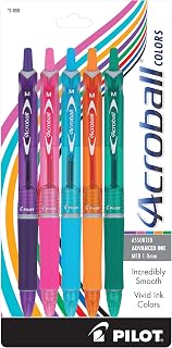 PILOT Acroball Colors Advanced Ink Refillable & Retractable Ball Point Pens, Medium Point, Black Ink, 5-Pack (31808)