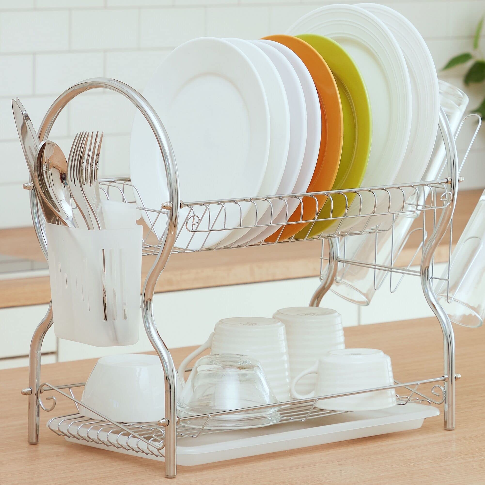 Buy Dish Drying Racks for Kitchen Counter Compact 2 Tier Dish Rack of Dishes with Drainboard