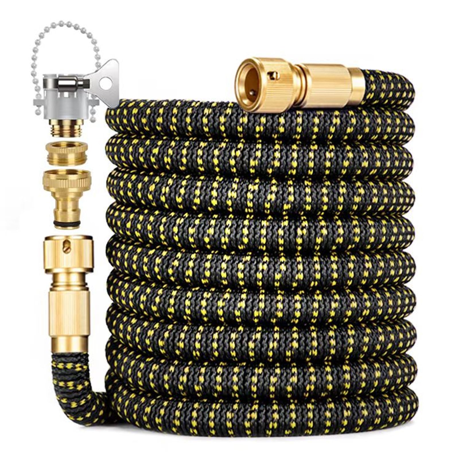 Expandable Garden Hose Pipe 100FT 3 Times Flexible Expanding Magic Watering Hose with 3/4" 1/2" and Universal Connector Solid Brass Fittings for Pet & Car Washing, Cleaning, Watering Lawn and Garden