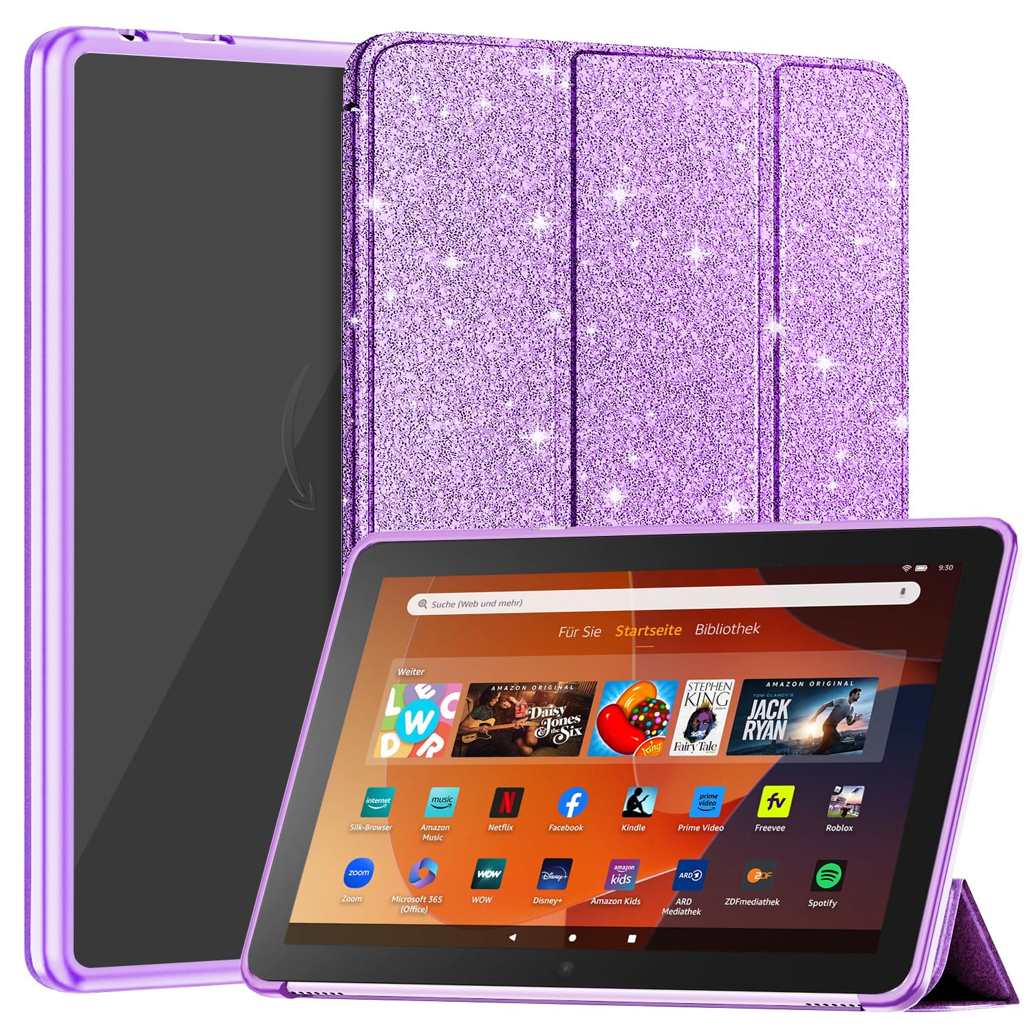 Sanyetral Lightweight Shockproof Trifold Stand Tablet Case with Auto Wake/Sleep Function, Not for Remarkable TCL -Glitter Purple