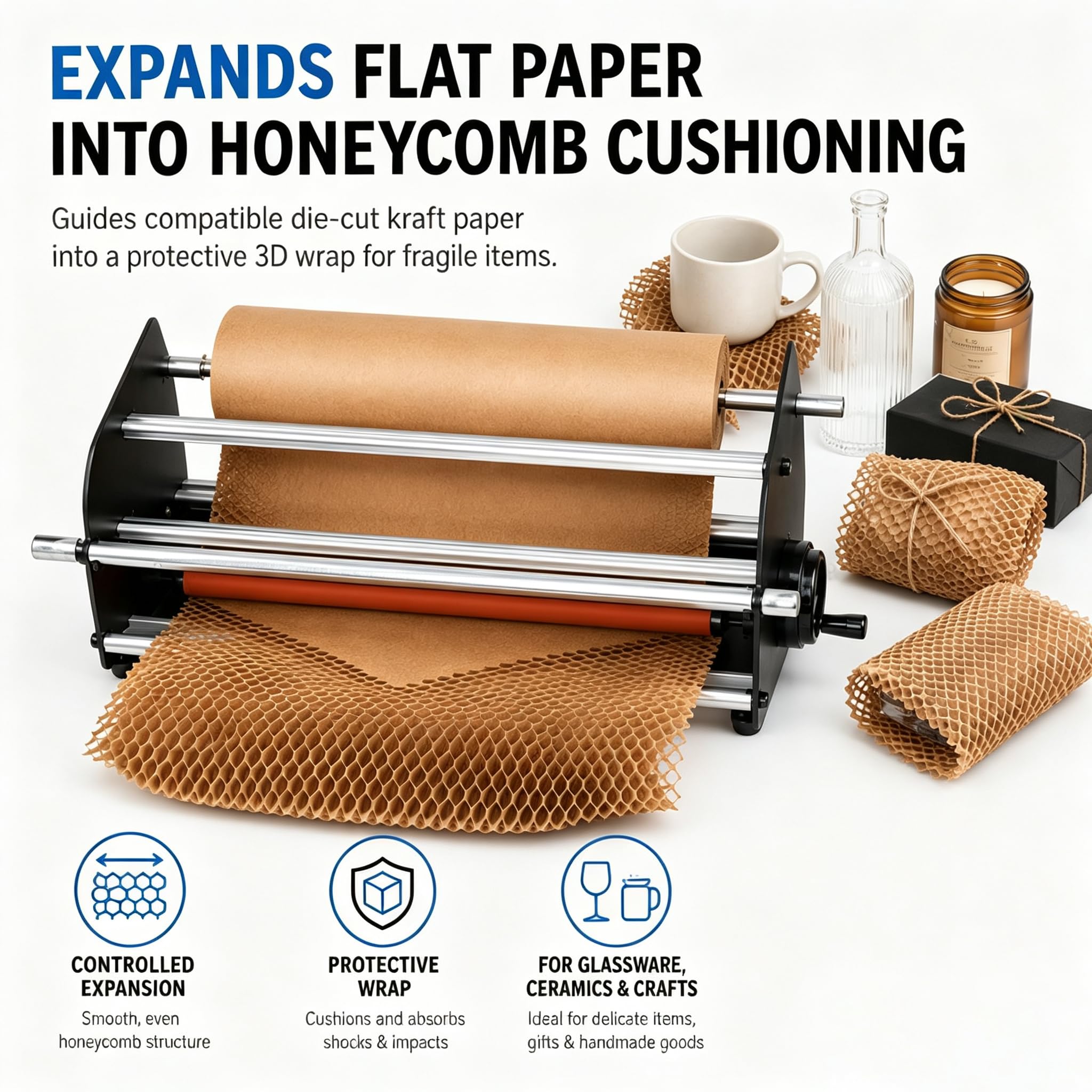 Máquina Manual Para Papel De Nido De Abeja, Dispensador De Rollos De Papel De Embalaje De Nido De Abeja, Diseño De Doble Eje, Estación De Embalaje De Sobremesa,para Envío De Artículos Frágiles