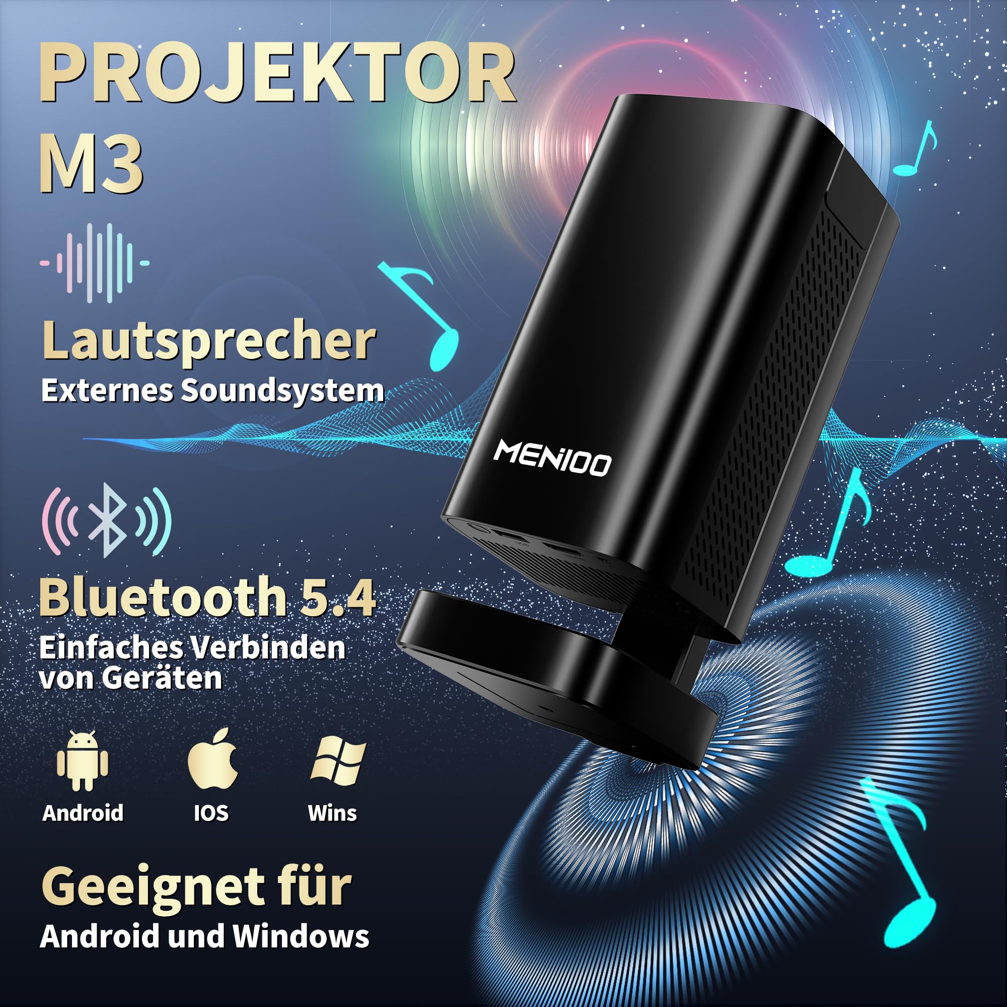 Mini proiettore [app integrate e aggiornate al 2026] supporta messa a fuoco automatica 4K 1080p e correzione trapezoidale girevole a 90°, proiettore portatile con WiFi 6 e Bluetooth 5.4 per HDMI/TV