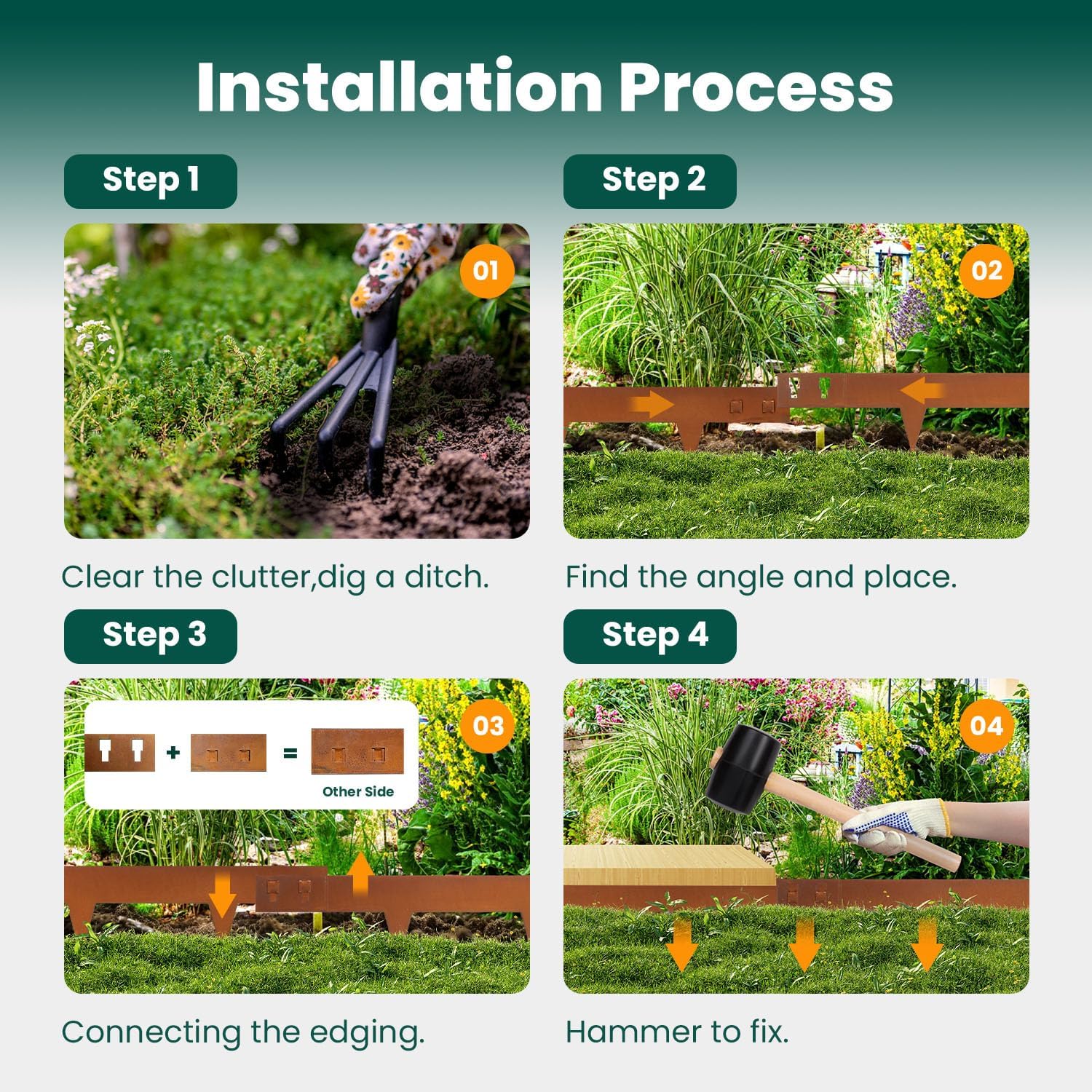 Corten Steel Landscape Edging 40 Inch Strips Steel Landscape Edging Metal Garden Edging Border Rusted Edge 4.5 Inch Depth Steel Edging for Landscaping Lawn Yard 6 pcs by GZGNEEVL
