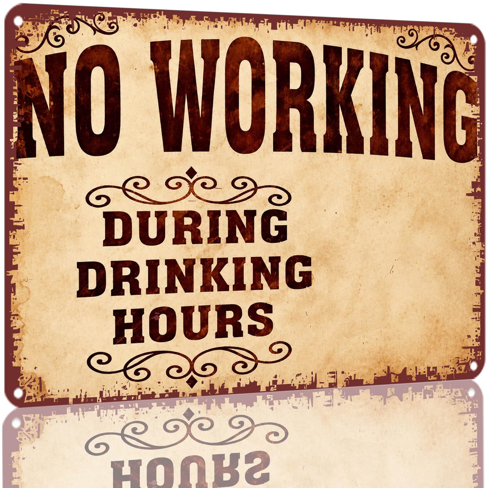 Kwqdozf As Pic No Working During Drinking Hours Vintage Metal Tin Sign 8X12 Inch Aluminum