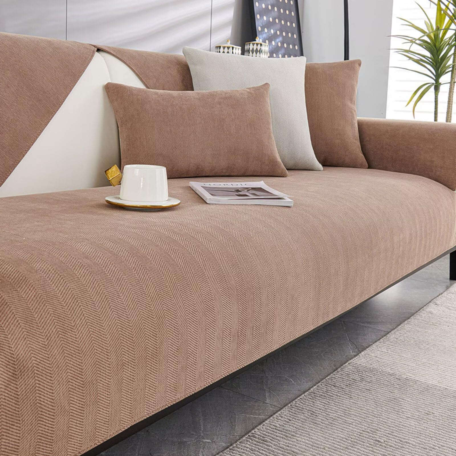 kuchenuten Sofaschoner rutschfest - Sofa Überzug L Form 1/2/3/4 Sitzer, Sofaschoner Couch Überzug, Sofa Überwurf, Kaffeemilch,110x180cm