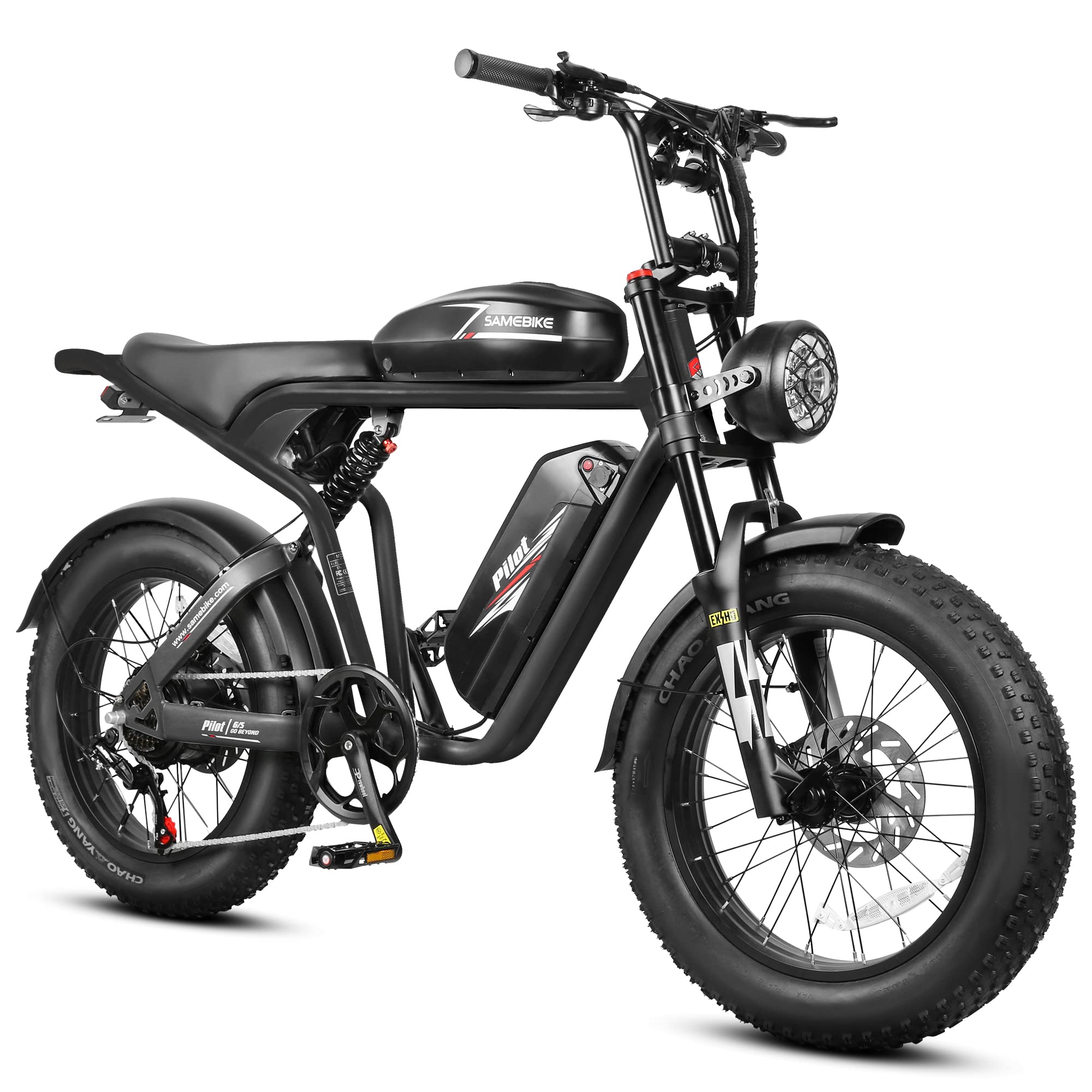 SAMEBIKEElectric Dirt Bike Peak 1800W Ebike with 48V 36Ah Dual Battery,Max Speed 30Mph Electric Motorcycle for Adults 136Miles,20" 4.0 Fat Tire Electric Bicycles with Full Suspension,Knight Black