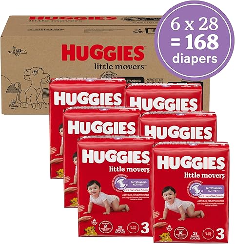 Miniatura 2 de Huggies Pañales tamaño 3, pañales Little Movers para bebé, talla 3 (16-28 libras), 168 unidades (6 paquetes de 28), el embalaje puede variar