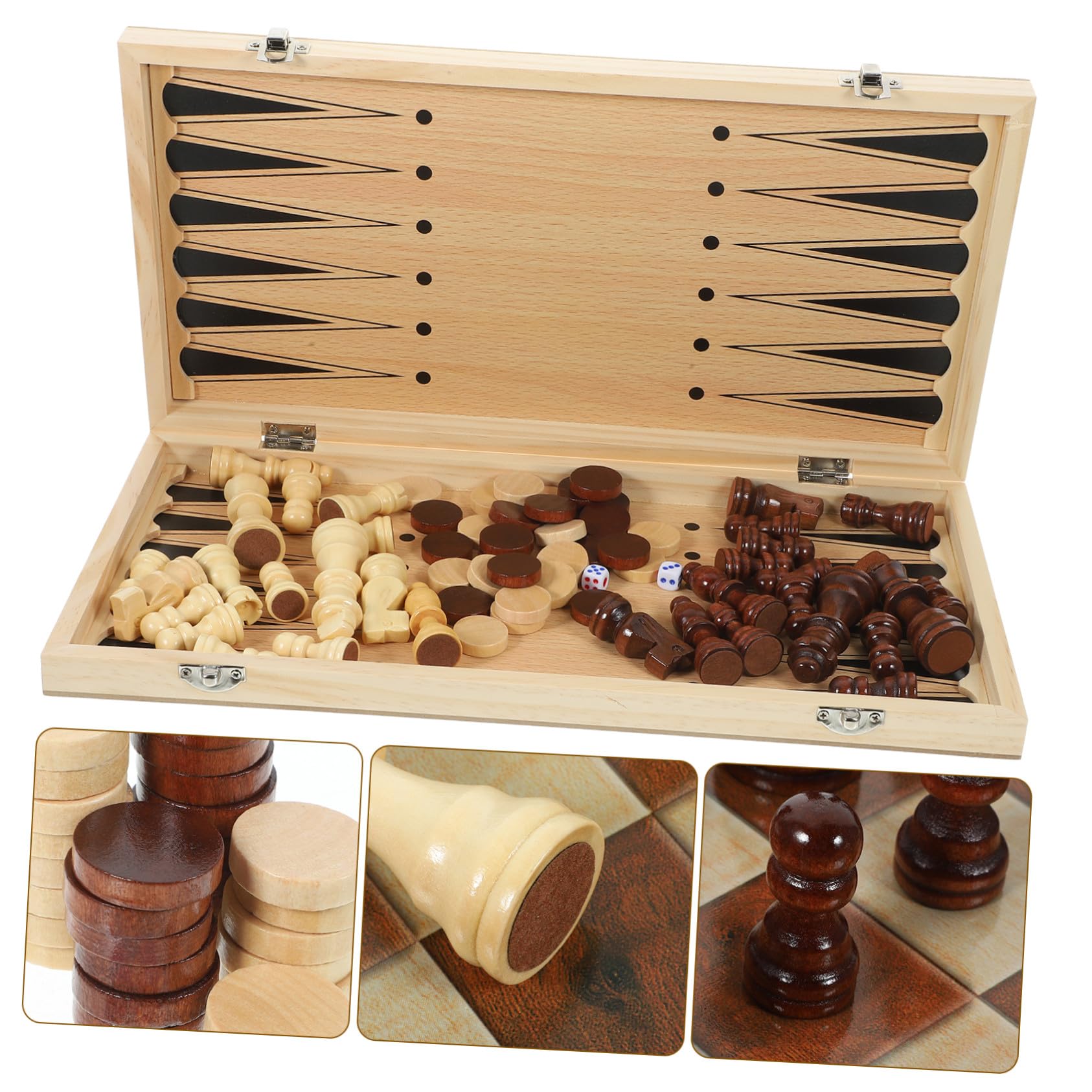 Scacchiera Pieghevole in Legno, Set 1 Pezzo, Gioco di Scacchi | Multifunzione 3 in 1, Finitura Liscia al Tatto, Formato Portatile per Ufficio e Scuola