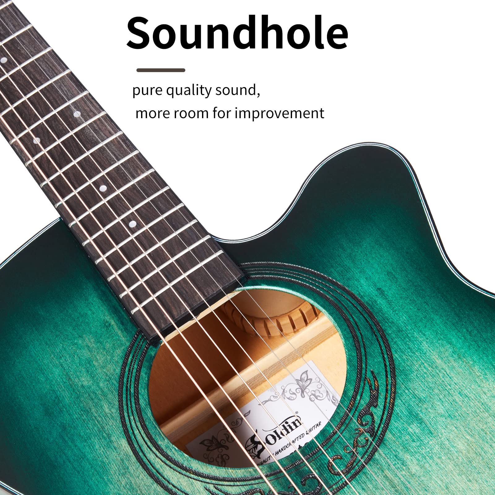 40 pouces Guitare acoustique Premium en épicéa massif Cutway Guitarra Bundle kit avec sac de transport,support de guitare,accordeur,sangle,capo,cordes,chiffon de nettoyage et médiators