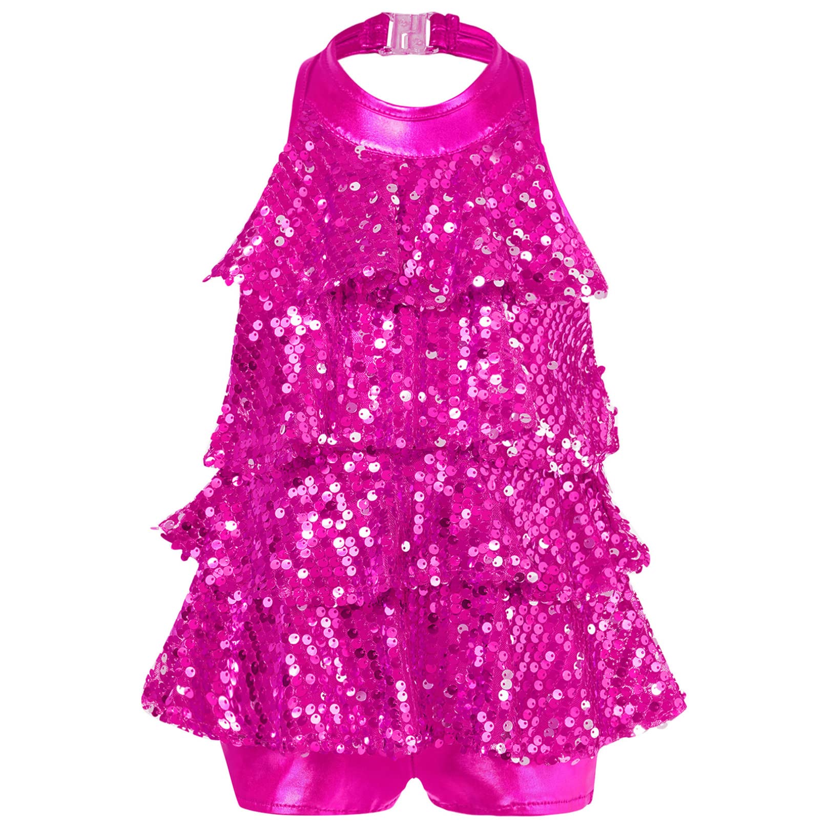 ranrann Enfant Fille Robe Danse Paillette Costume Danse Moderne Jazz Hip hop Robe Danse Latine Brillant Justaucorps Gymnastique Costume Spectacle 6-16 Ans