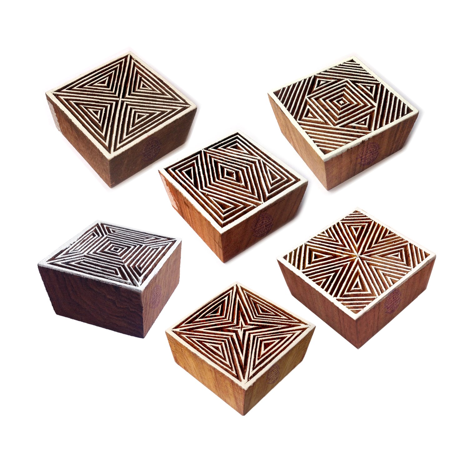Designer Motif Geometric and Square Wooden Printing Stamps (Set of 6) Htag1046