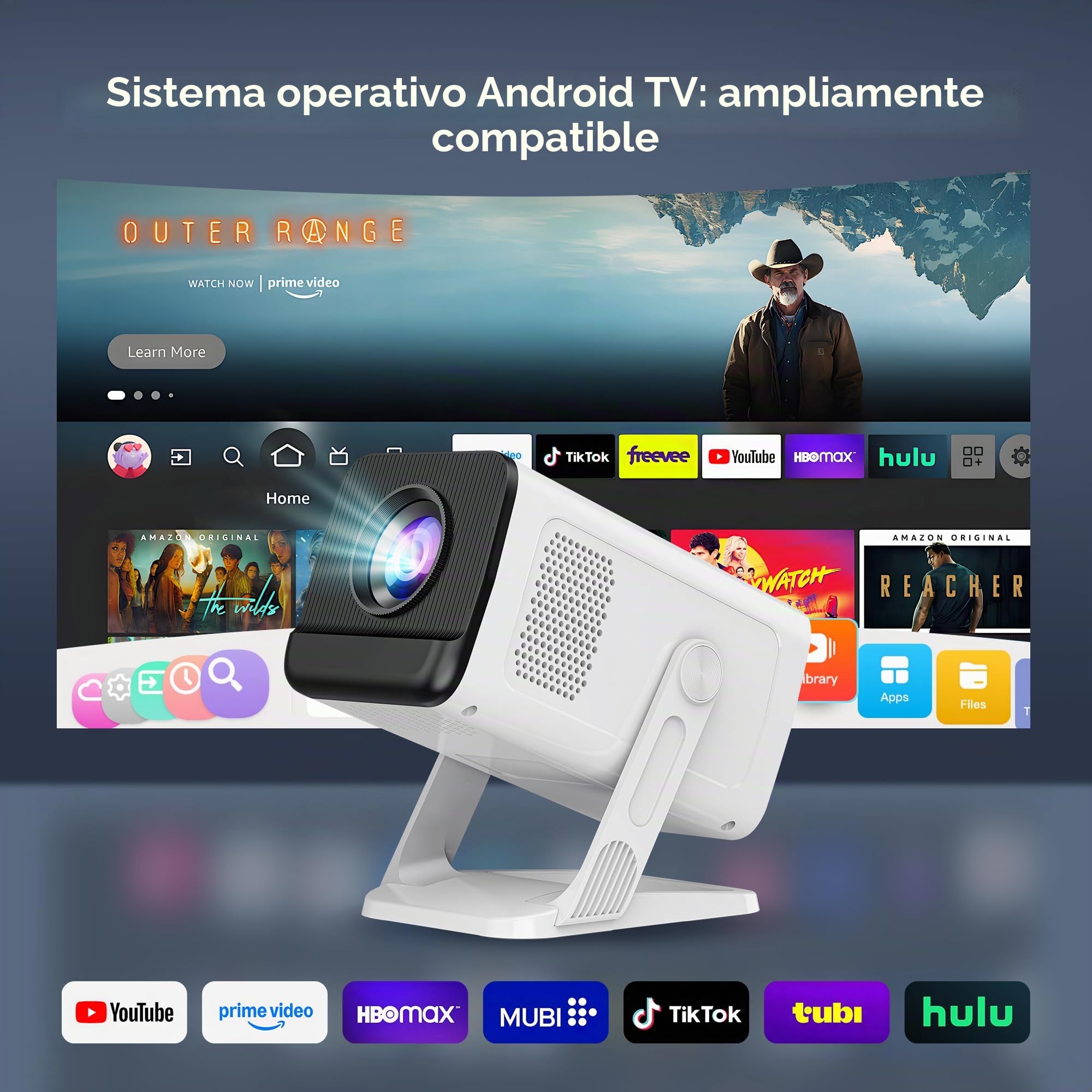 [Apps Integradas & Android 14] Mini Proyector con 5G WiFi 6 Bluetooth 5.4, Soporte 4K 1080P, Auto Keystone, 270° Rotable Projector Portátil Compatibile con HDMI/TV Stick/Laptop/USB/iOS LYNCAST