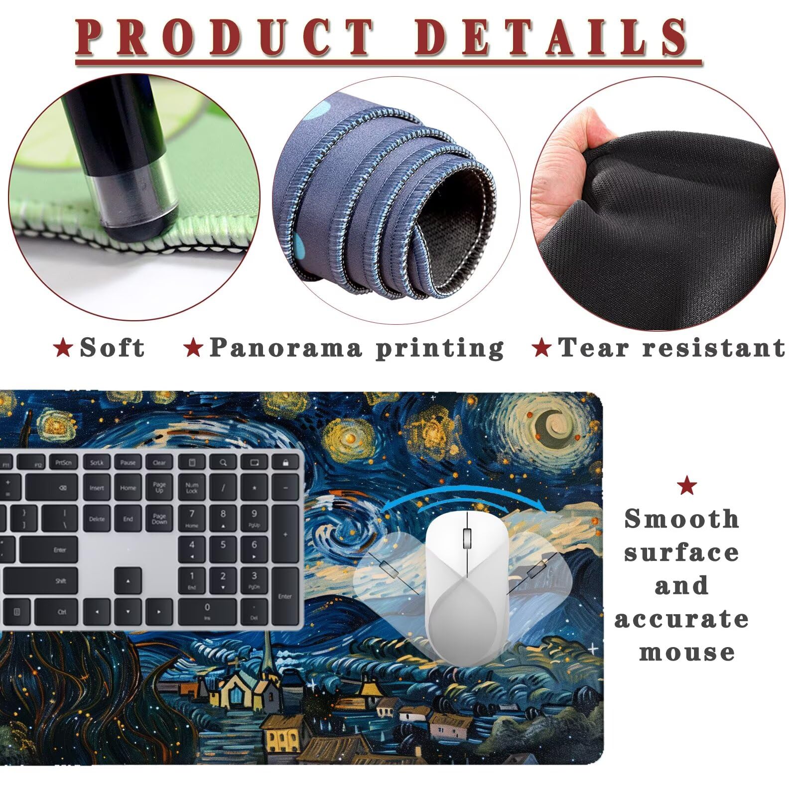 Alfombrilla de Ratón 1400x600x4mm Alfombrilla Ratón XXL Gaming Tapete Protector Escritorio Impermeable Antideslizante, Mousepad Grande Desk Mat, Tapete Rato, Mouse Pad Alfombra Raton Gaming Star (4)