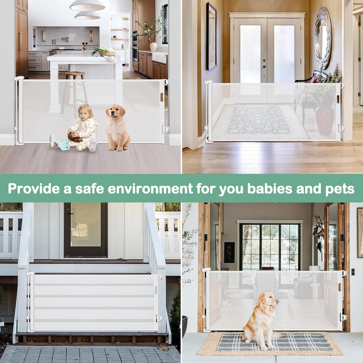 Snapklik.com : Retractable Dog Gates For Doorways 55 Inch Wide