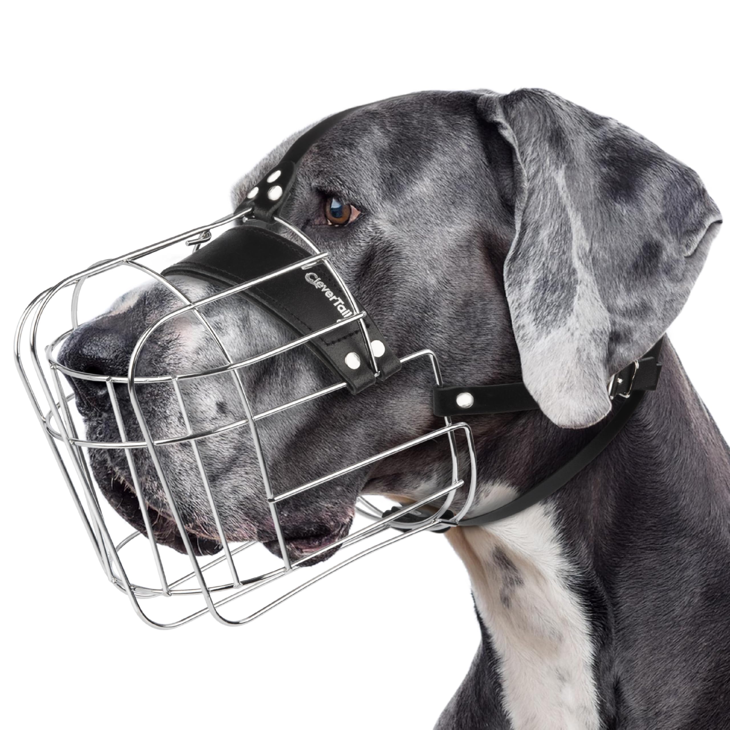CleverTail Extra Large Dog Muzzle for Great Dane – Cage Muzzles for Barking and Prevent Biting - Metal Basket Dog Muzzle for Large Dogs Rottweiler,