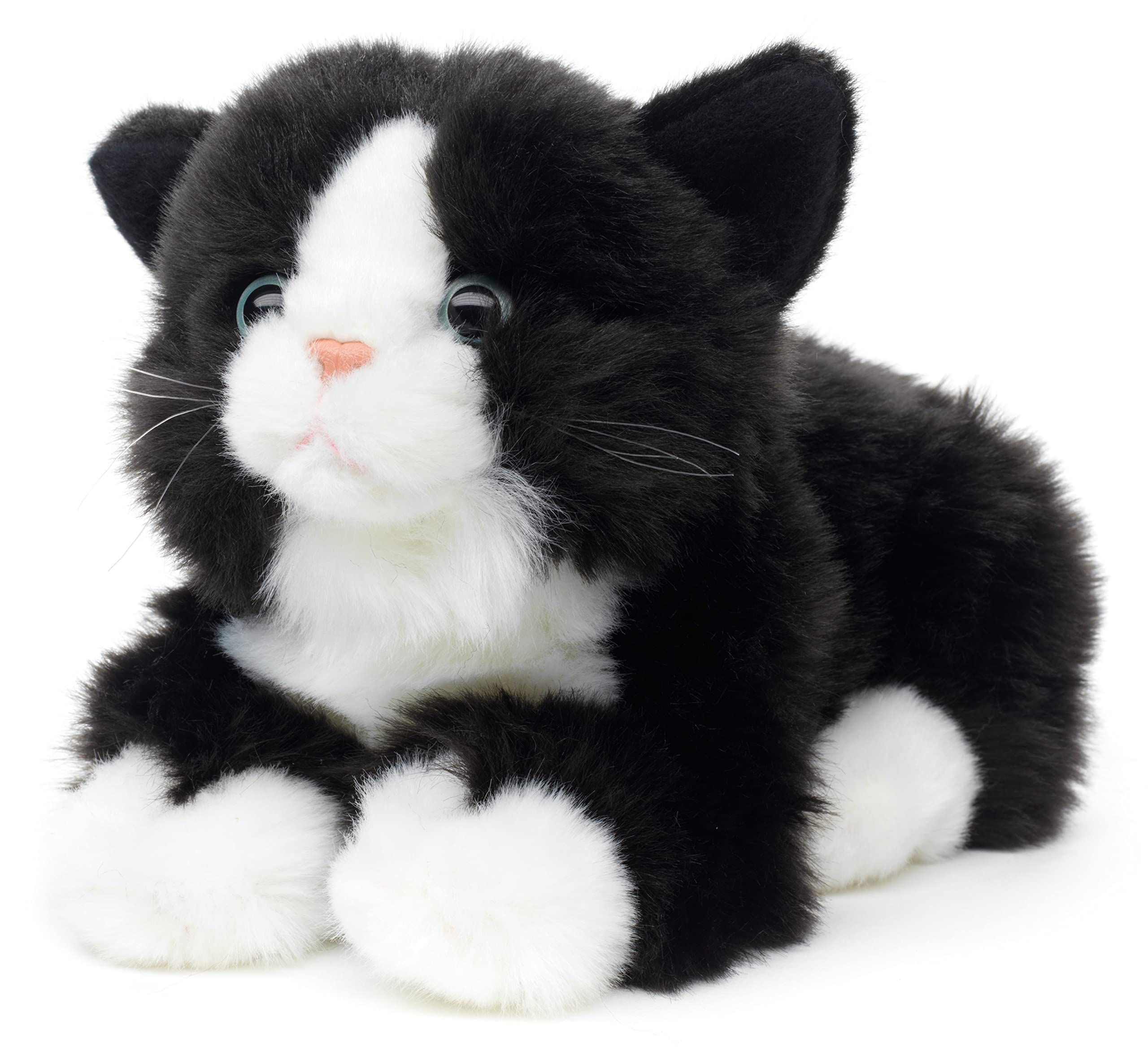 Uni-Toys - Cat black and white lying down - 20 cm (length) - plush kitten - plush toy, cuddly toy