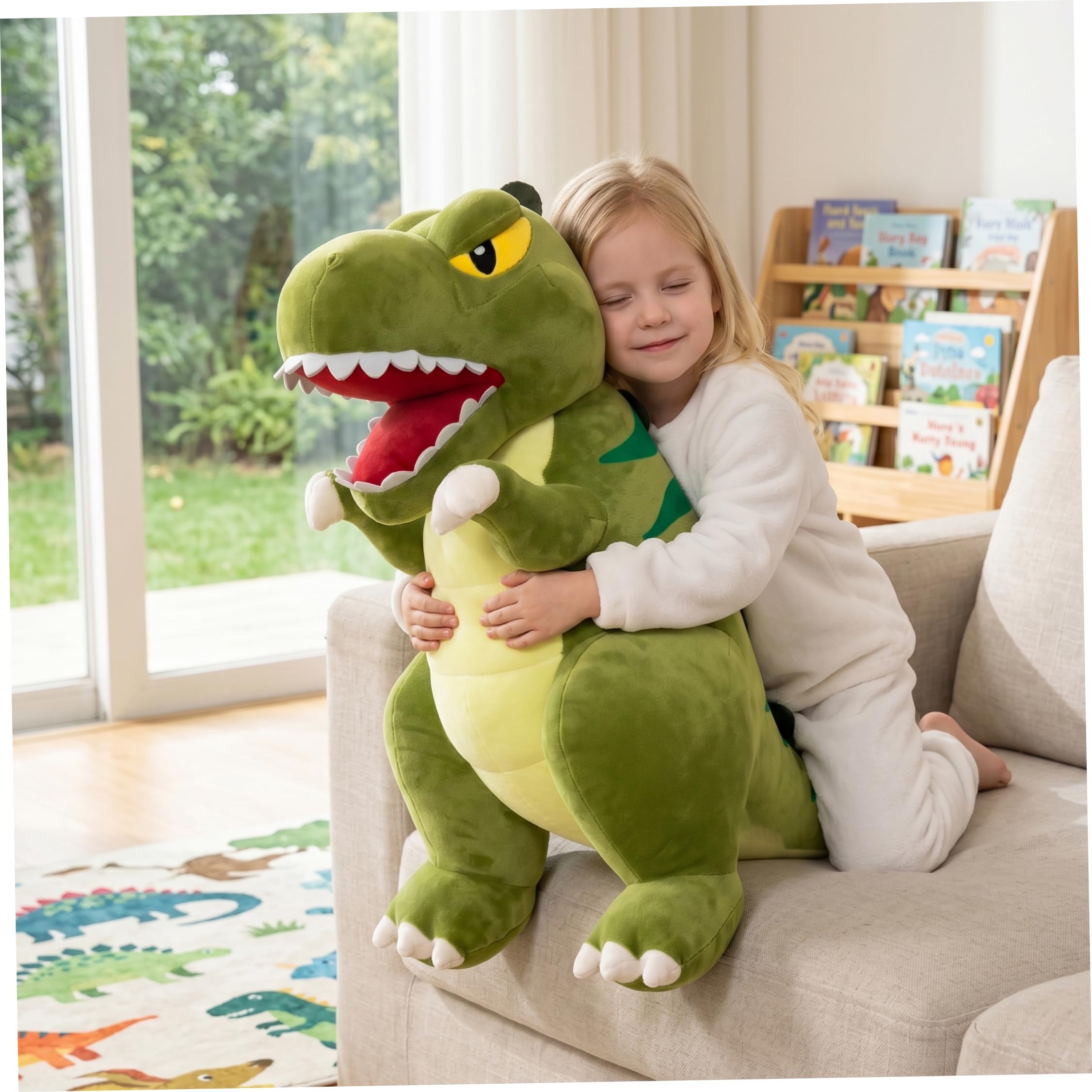 Dinosaurio De Peluche, Lindo Juguete De Peluche De Dinosaurio, Almohada Suave Y Acogedora, Compañero para Niños, Verde, 23, 62 Pulgadas (60 Cm)