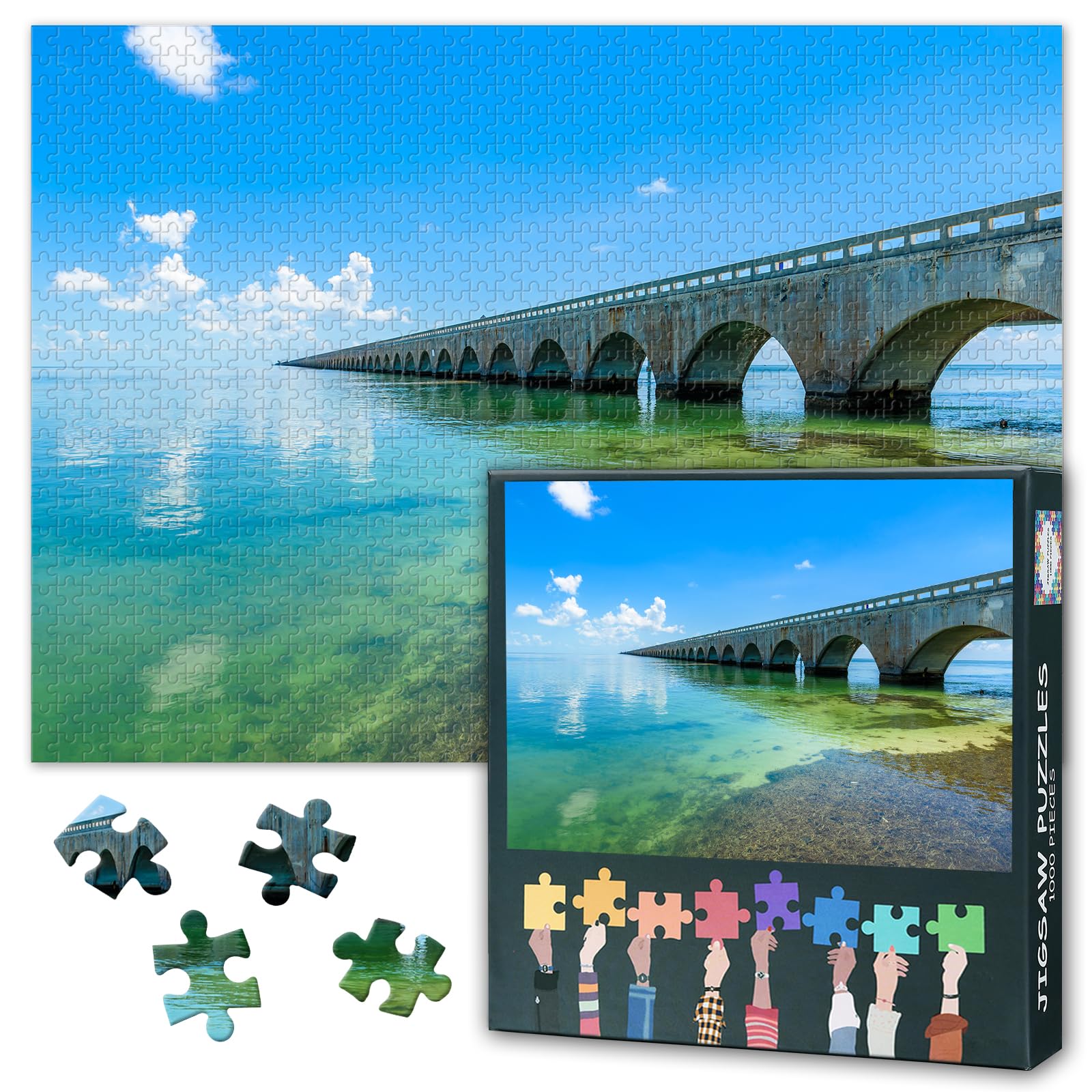 1000 Piece Jigsaw Puzzle for Adults 7 Mile Bridge Florida Keys Scenic Overseas Highway to Key West Ocean View Landmark Puzzle Wall Art Decor 27.5x19.7 Inch