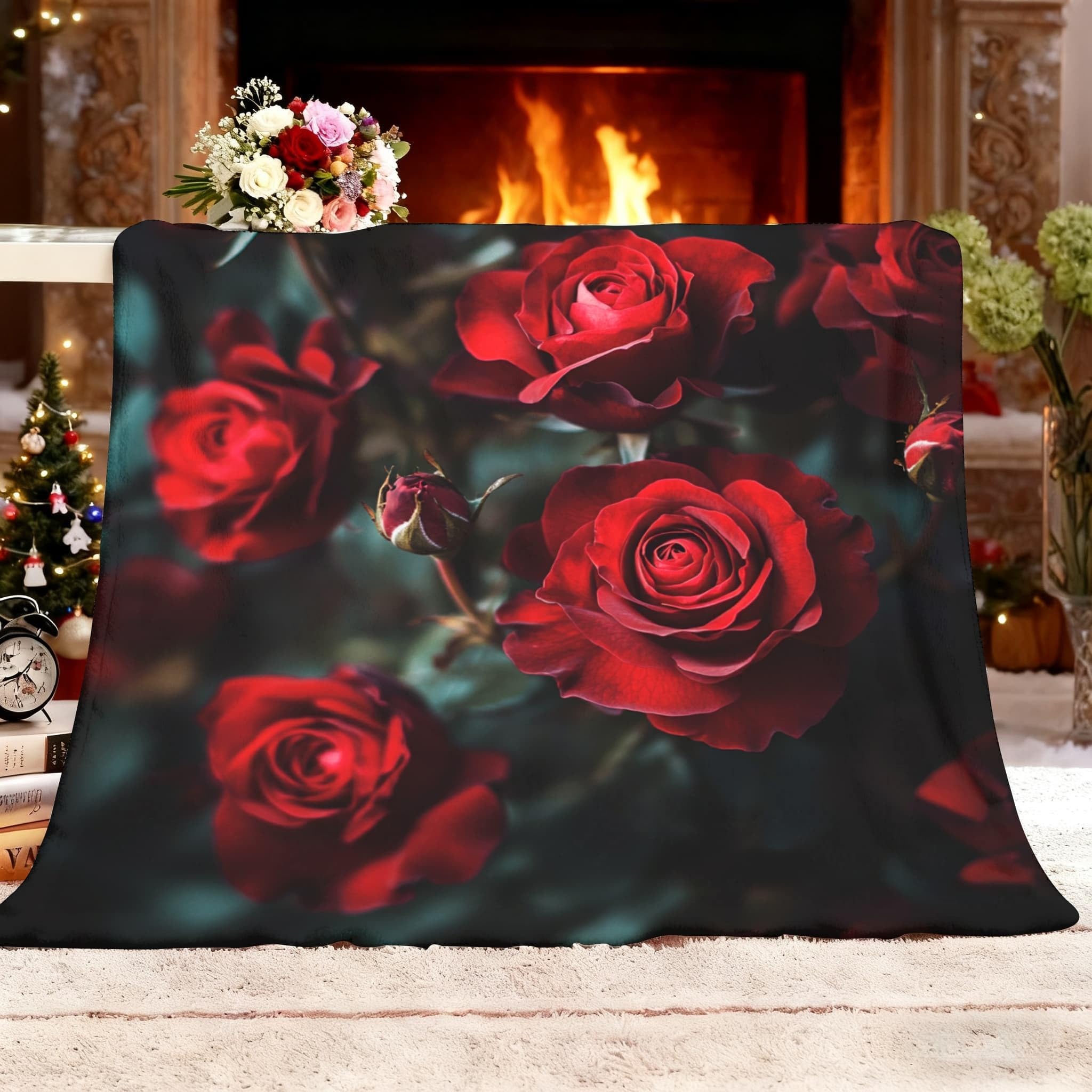 Genérico Sherpa XXL 180x220cm Romans miłość różowe rośliny puszyste flanelowe miękkie ciepłe i lekkie można prać w pralce czerwone wełniane koce sofa koc dla dzieci i dorosłych
