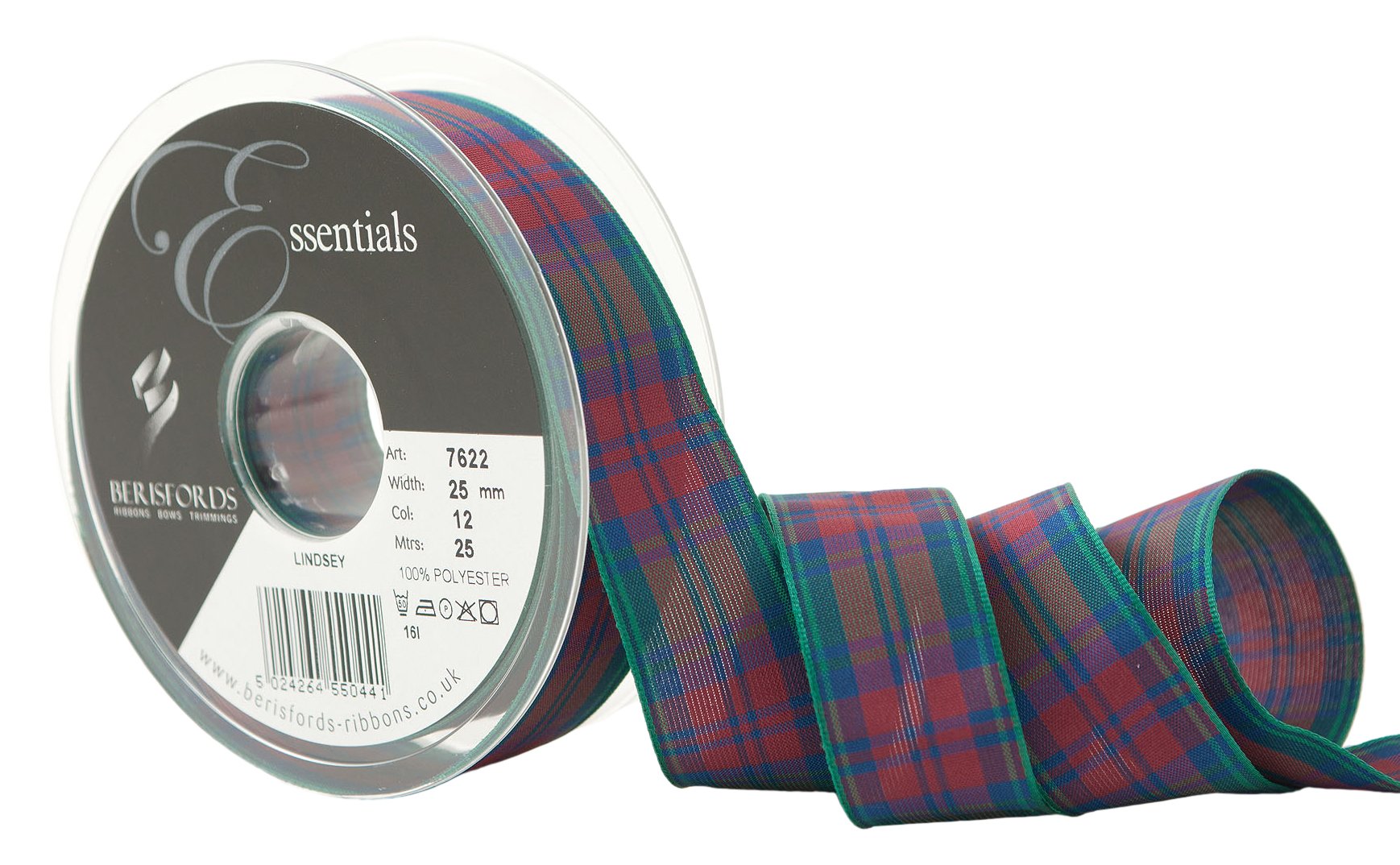 Berisfords Polyester Tartan Ribbon, Lindsey, 25 mm