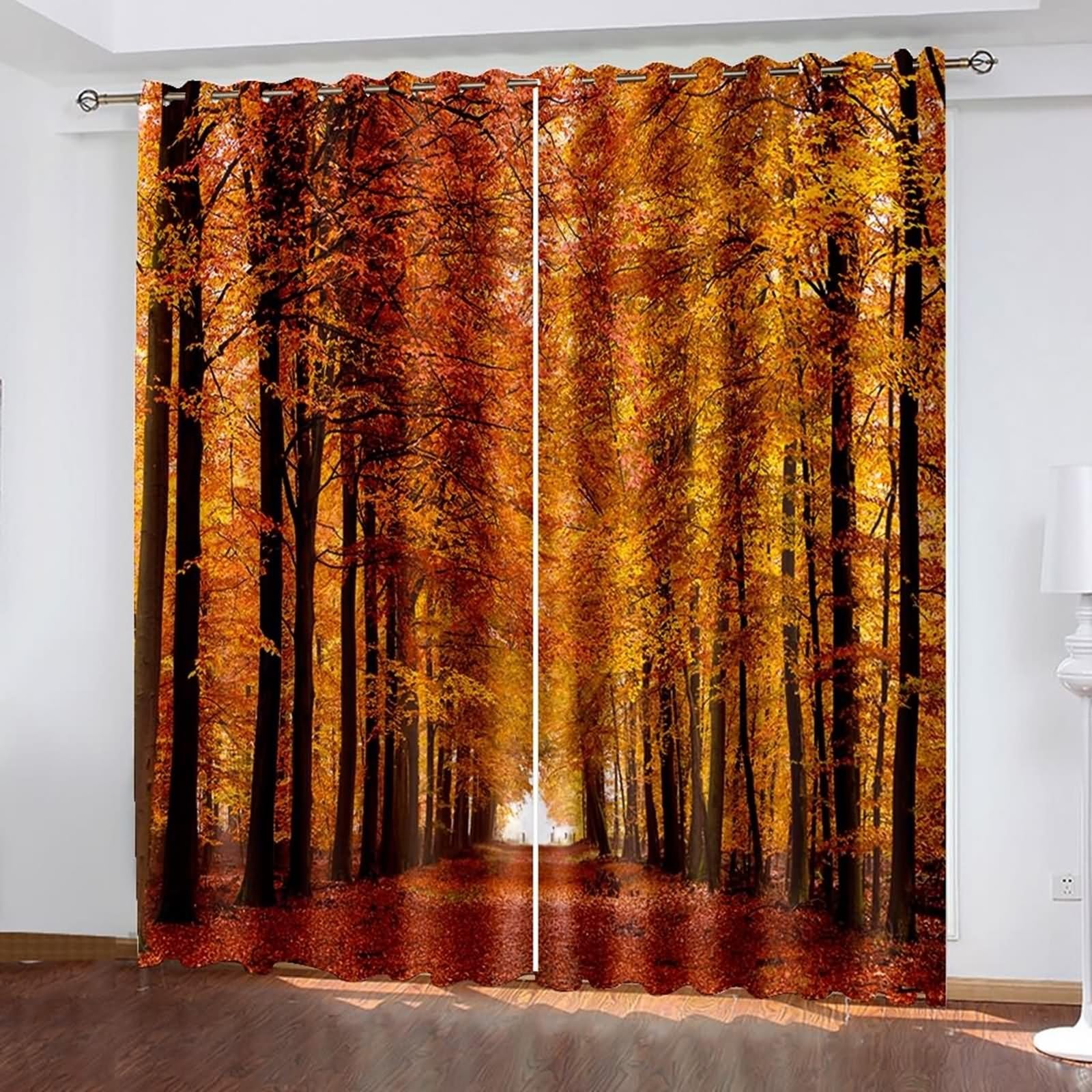 Czeska kurtyna, zasłony do sypialni Żółty brązowy jesienny las poliester 2 panele 264x229cm