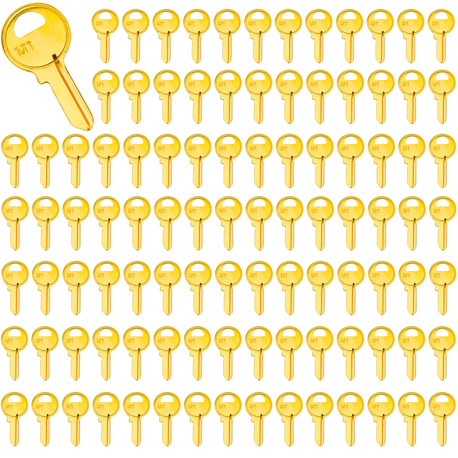 100PCS Brass Finish Key Blanks, M1 (MA1) Uncut Blank Keys