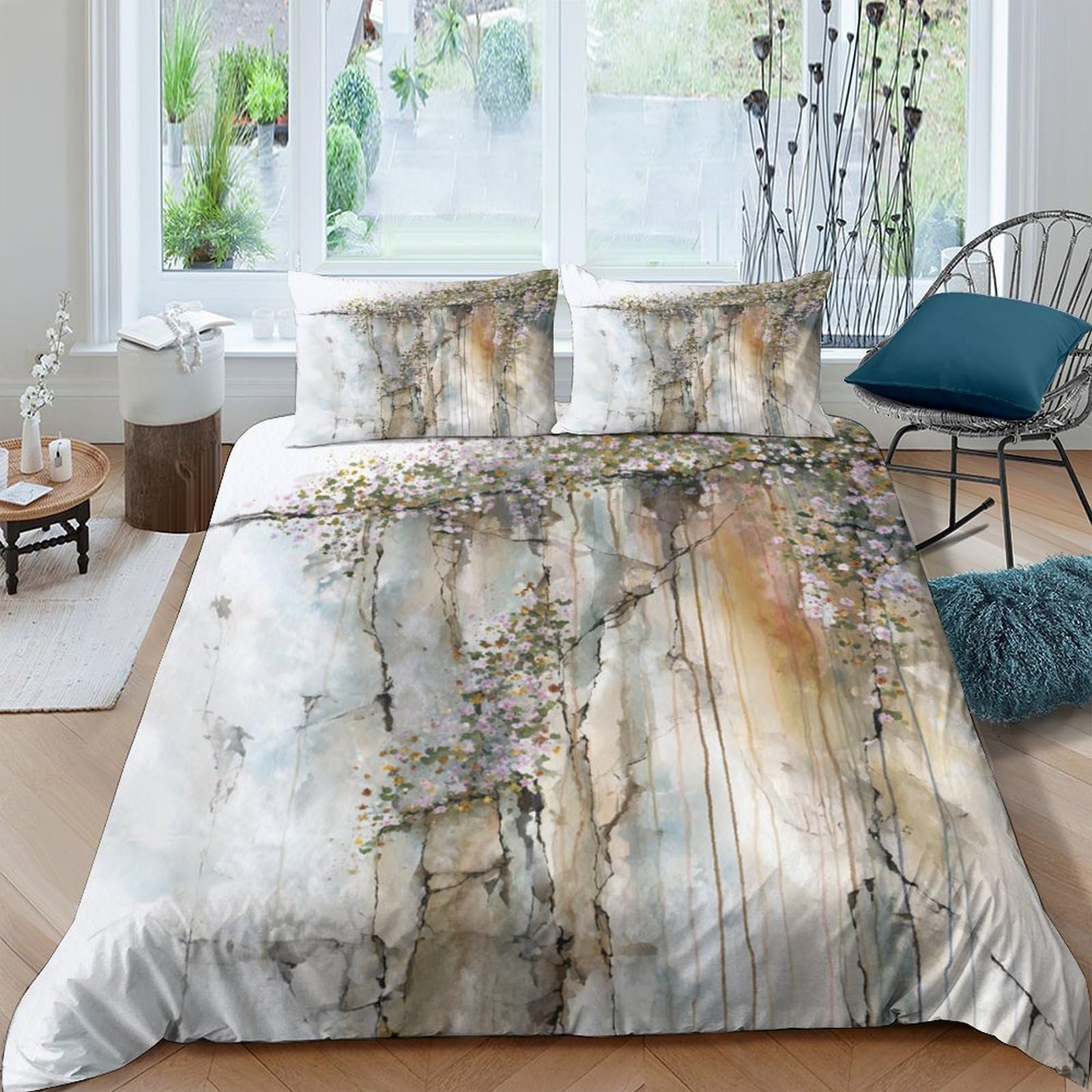 Ctjqhvkz Style-1 3D Printed Abstract Watercolor Fitted Sheet Microfiber Soft Beige Grey Artistic Bed Cover For Bedroom Guest Room Decor Single（135X200cm）